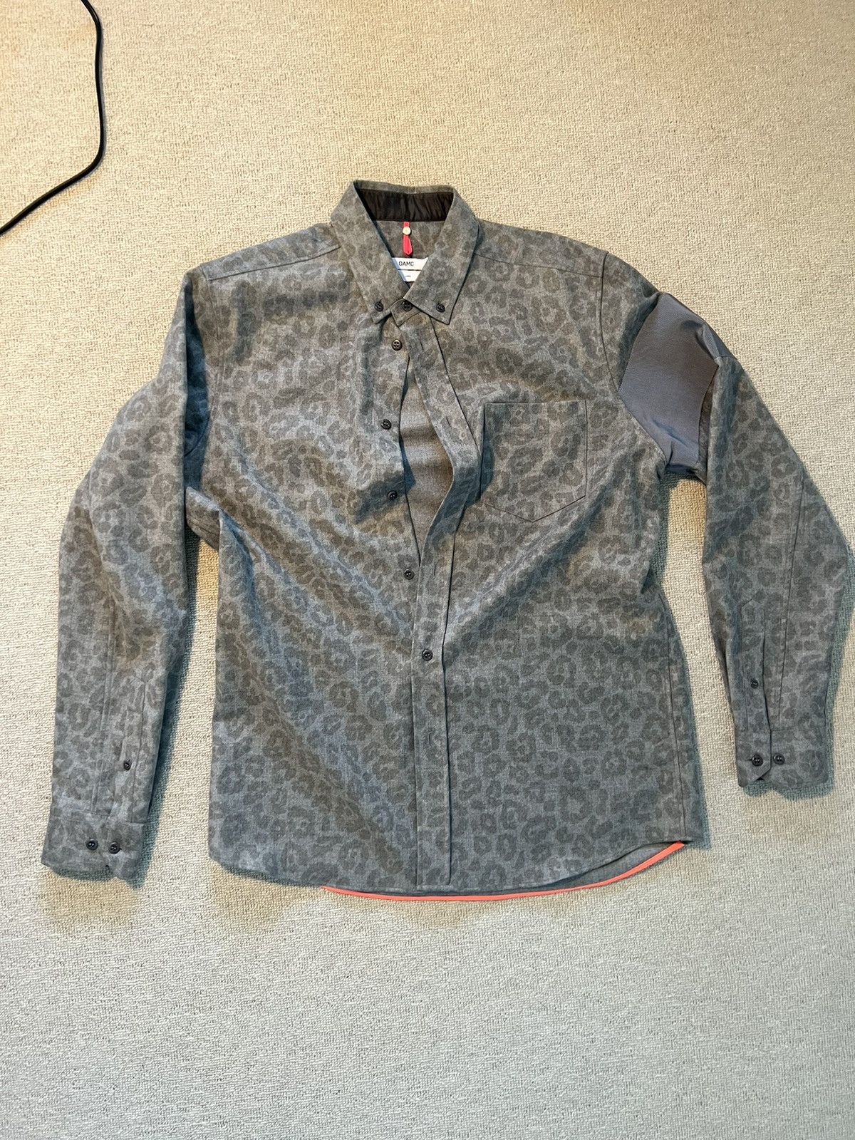 Grey leopard wool shirt with silk detailing button down