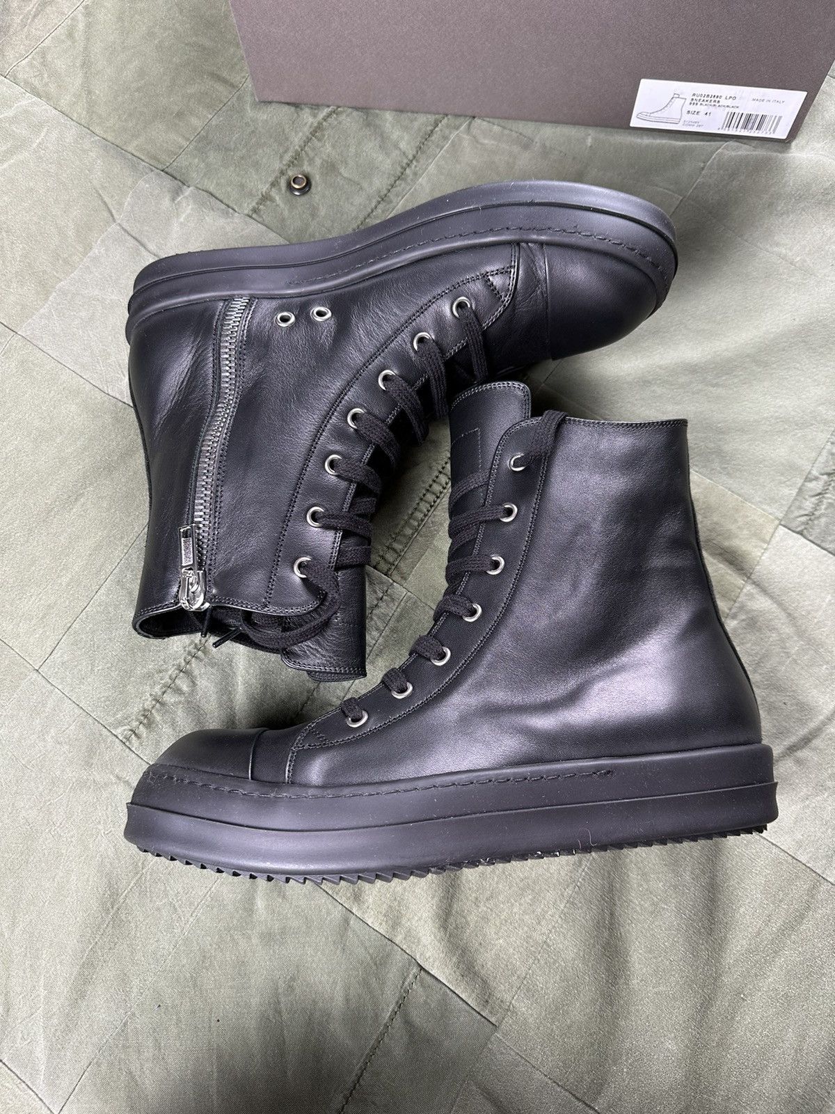 Rick Owens Triple Black Leather Ramones | Grailed