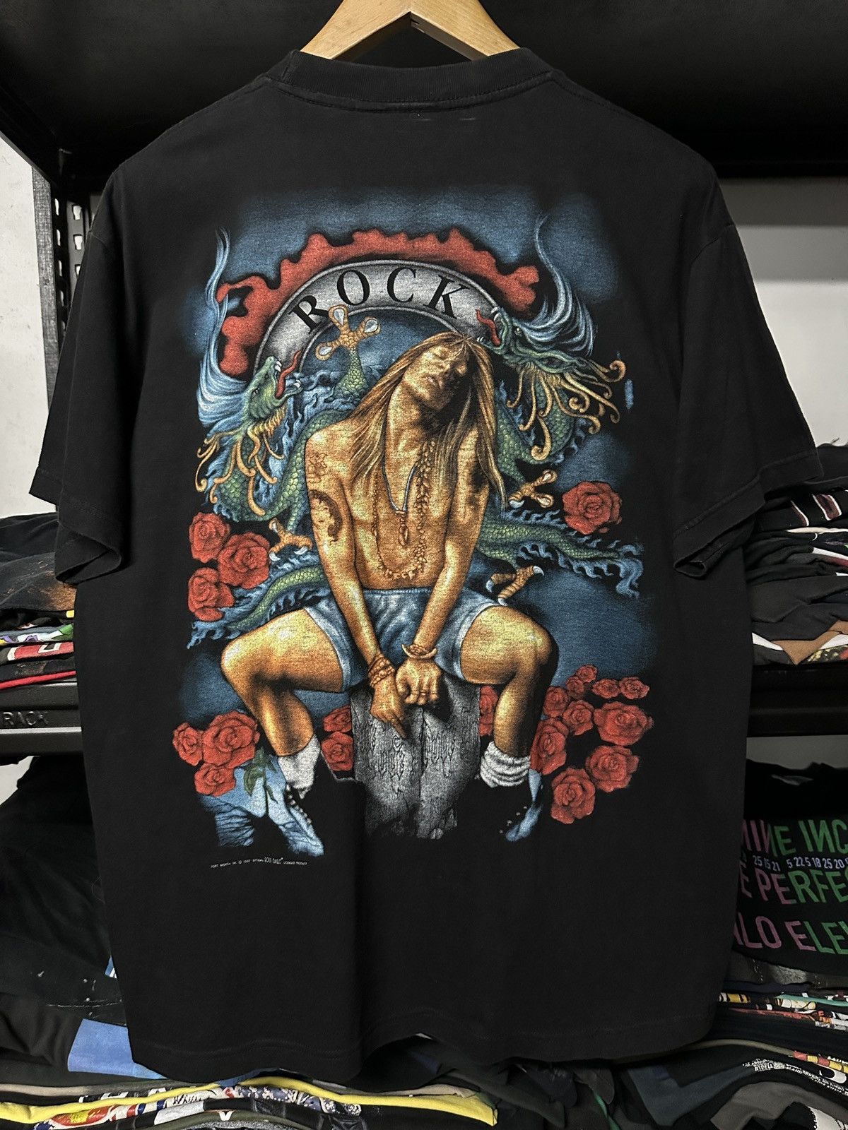 Band Tees × Guns N' Roses × Vintage Vintage 90s Rock Eagle Mirror Print Bootleg Tee Size US XL / EU 56 / 4 - 1 Thumbnail
