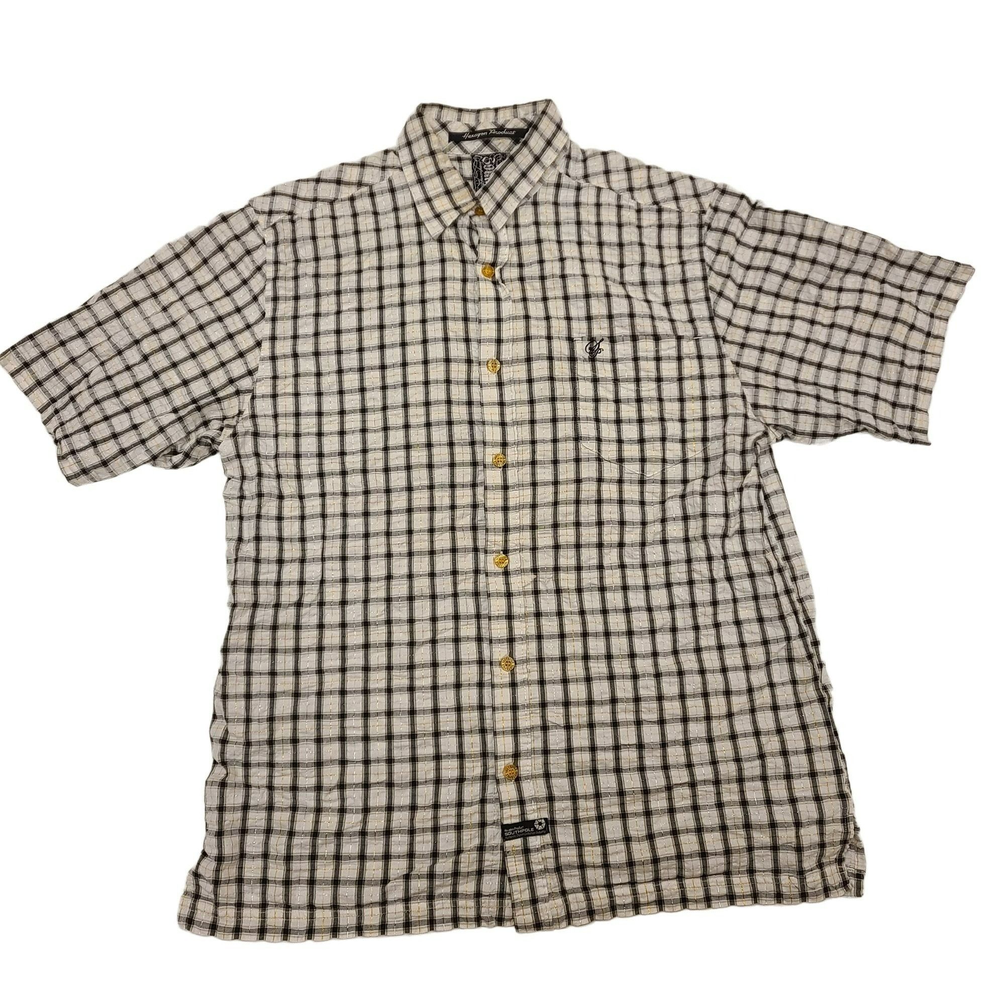 Southpole South Pole Button Down Shirt Plaid White Black Gold M | Grailed