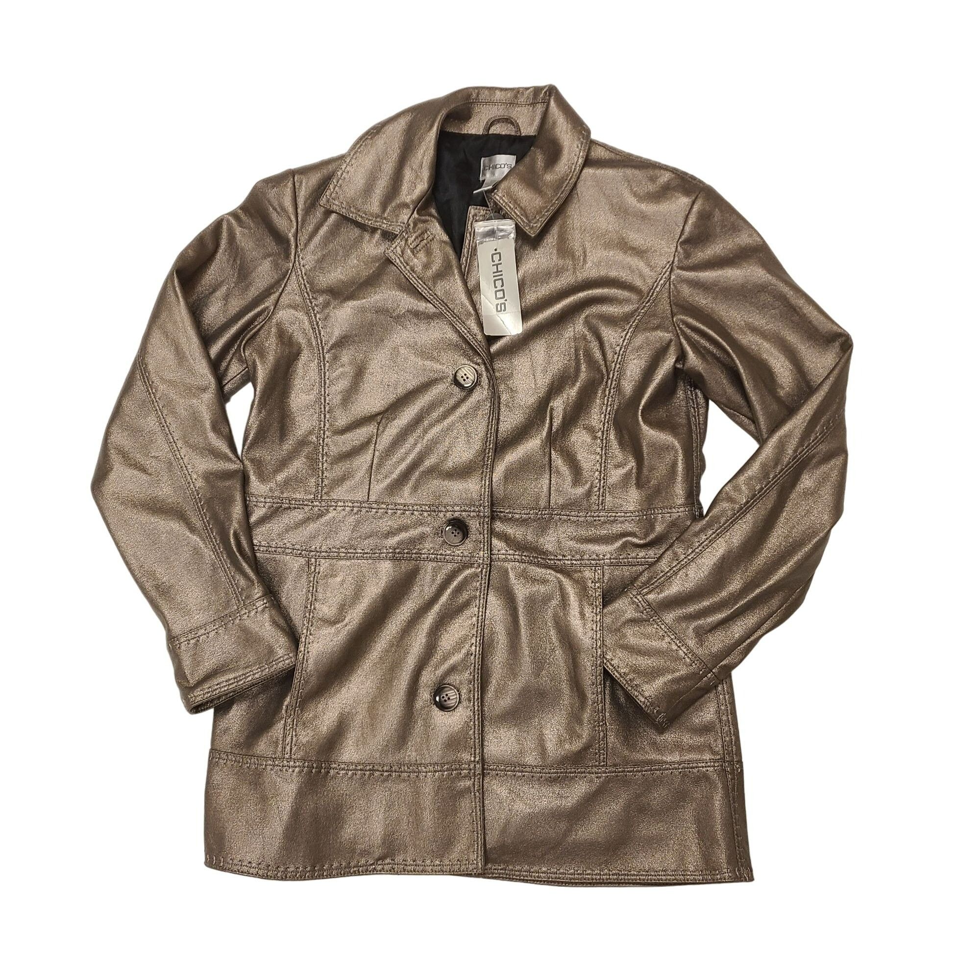 Chicos Hollywood Elle Faux Leather Jacket Coat Silver 6