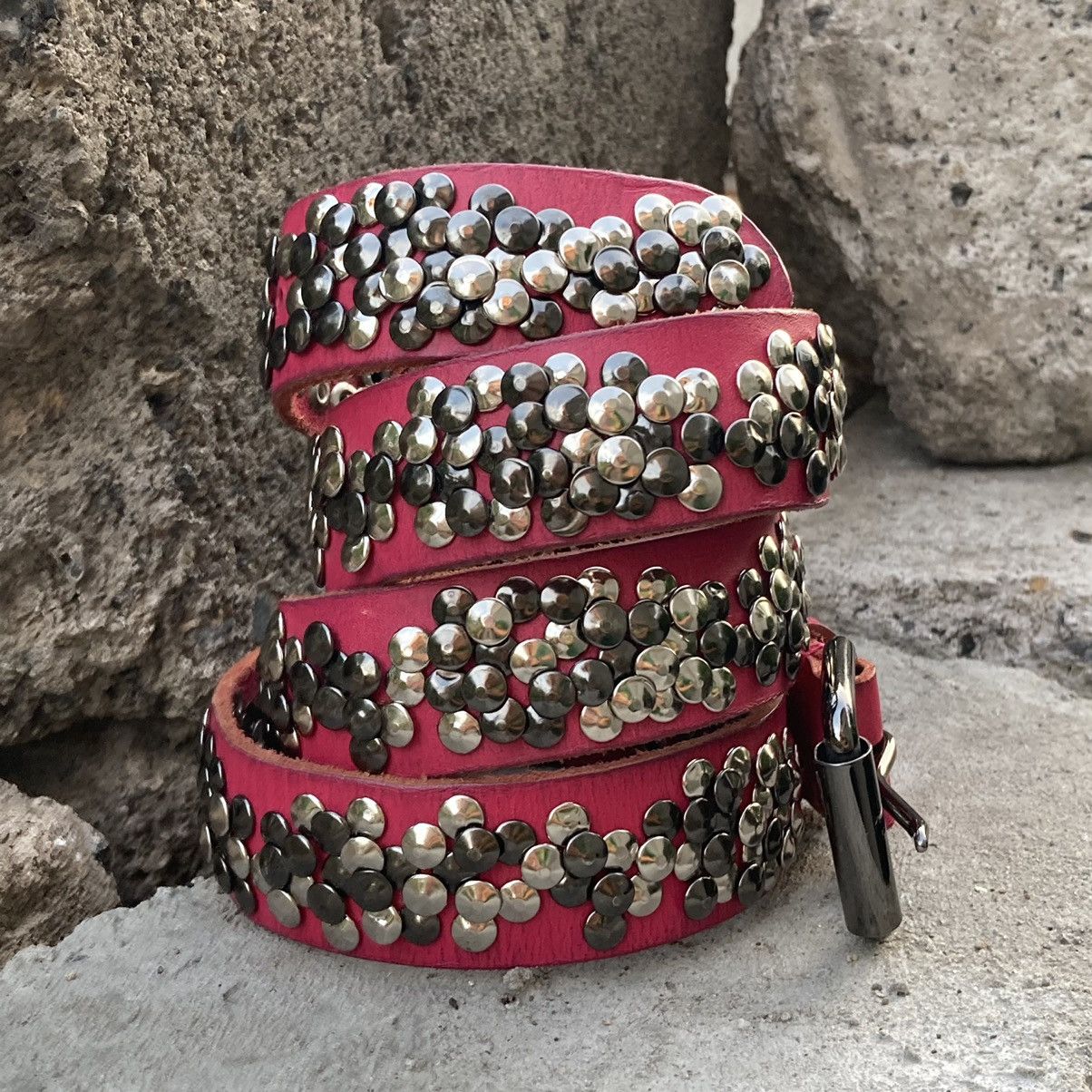 Japanese Brand Vintage punks rhinestones pink cowboy b leather belt Size ONE SIZE - 2 Thumbnail