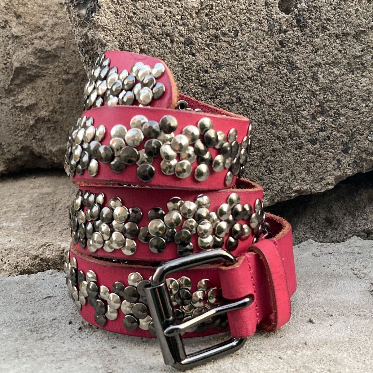 Japanese Brand Vintage punks rhinestones pink cowboy b leather belt Size ONE SIZE - 1 Thumbnail