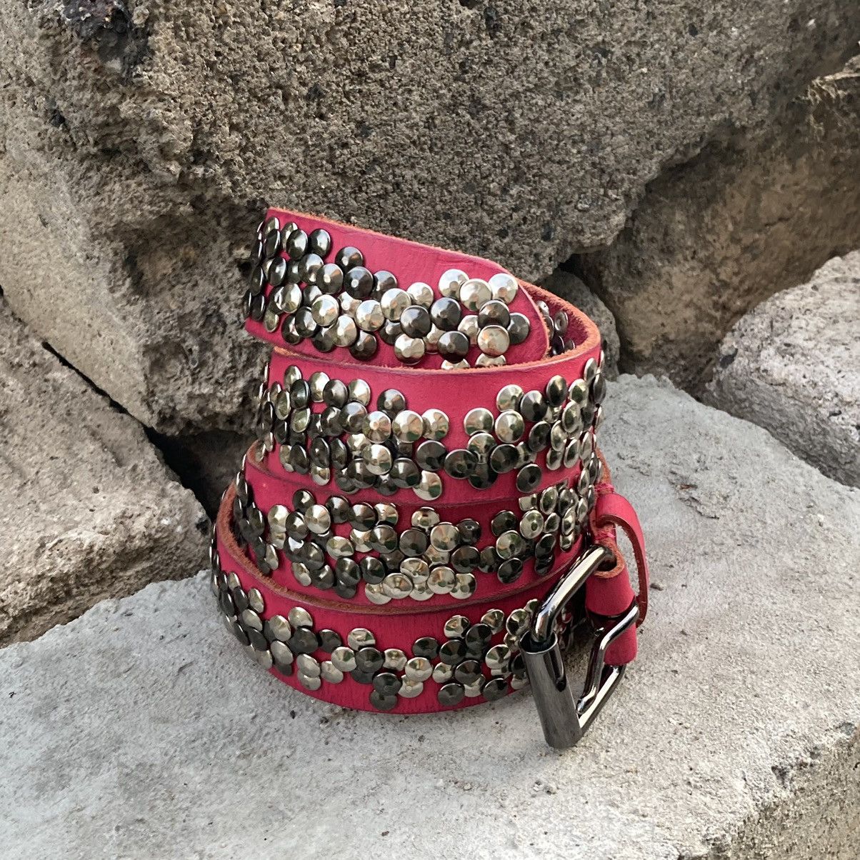 Japanese Brand Vintage punks rhinestones pink cowboy b leather belt Size ONE SIZE - 4 Thumbnail