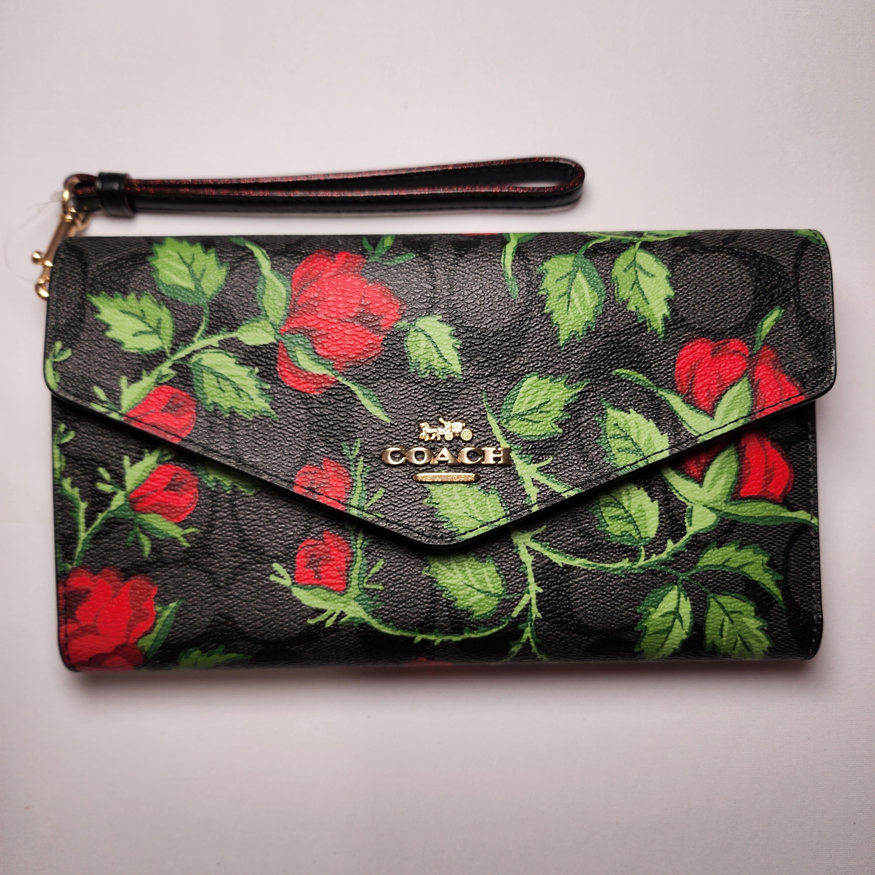 Coach NWT COACH TRAVEL ENVELOPE WALLET CC860 FAIRYTALE ROSE PRINT Grailed