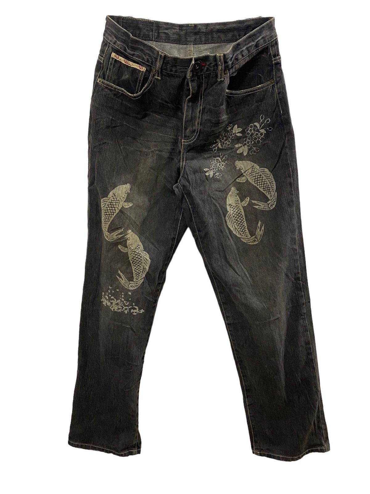 Japanese Brand Vintage Karakuri American Rapper Jeans Print Koi Fish Size US 31 - 1 Thumbnail