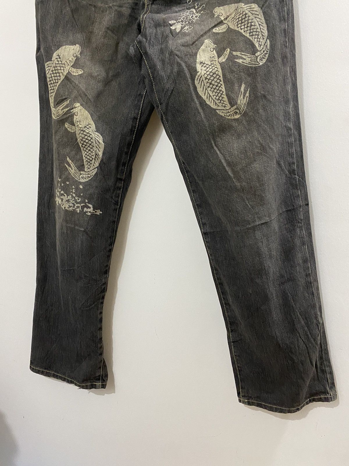 Japanese Brand Vintage Karakuri American Rapper Jeans Print Koi Fish Size US 31 - 5 Thumbnail