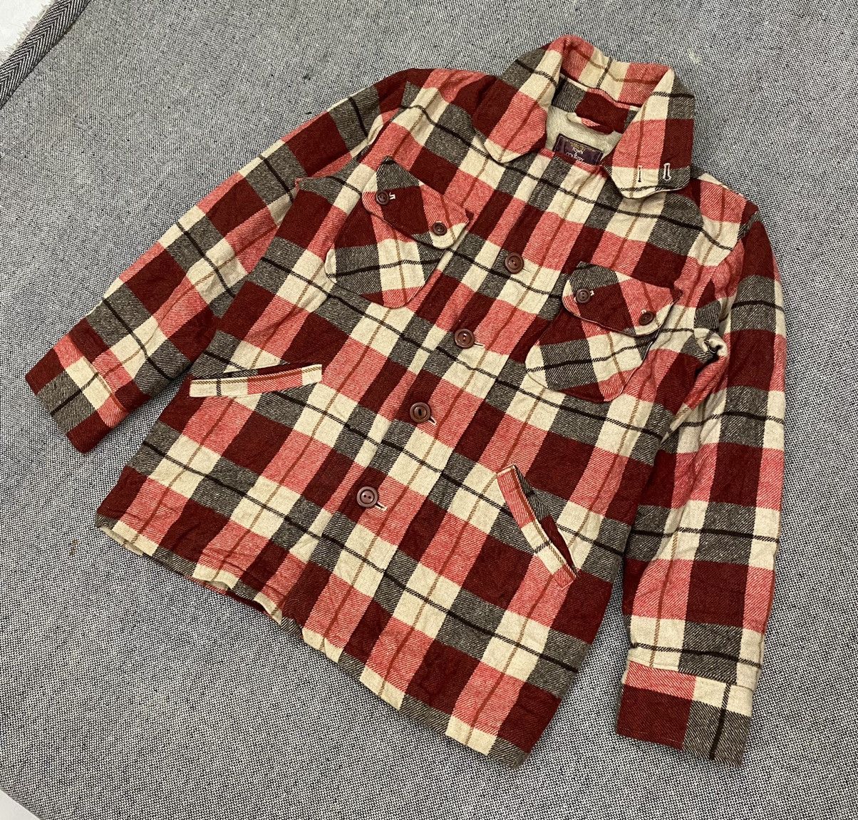Flannel × Japanese Brand × Vintage Vintage Town & Country Wool Checkered Sherpa Flannel Jacket Size US M / EU 48-50 / 2 - 2 Thumbnail