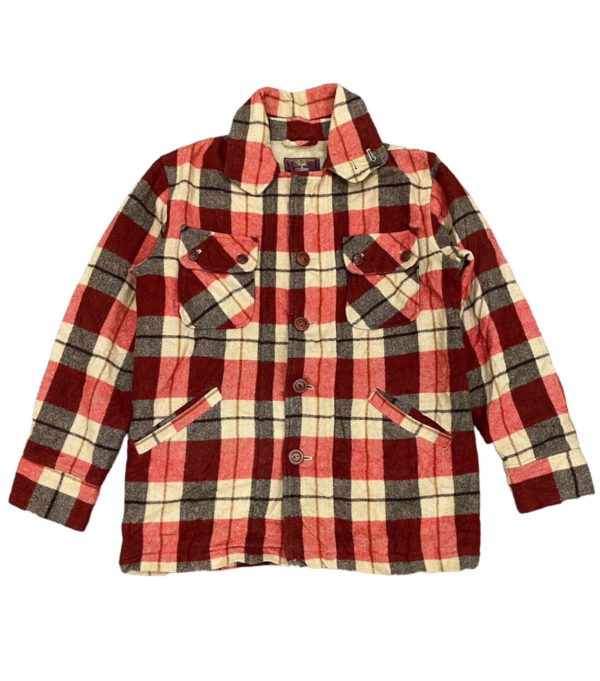 Flannel × Japanese Brand × Vintage Vintage Town & Country Wool Checkered Sherpa Flannel Jacket Size US M / EU 48-50 / 2 - 1 Thumbnail