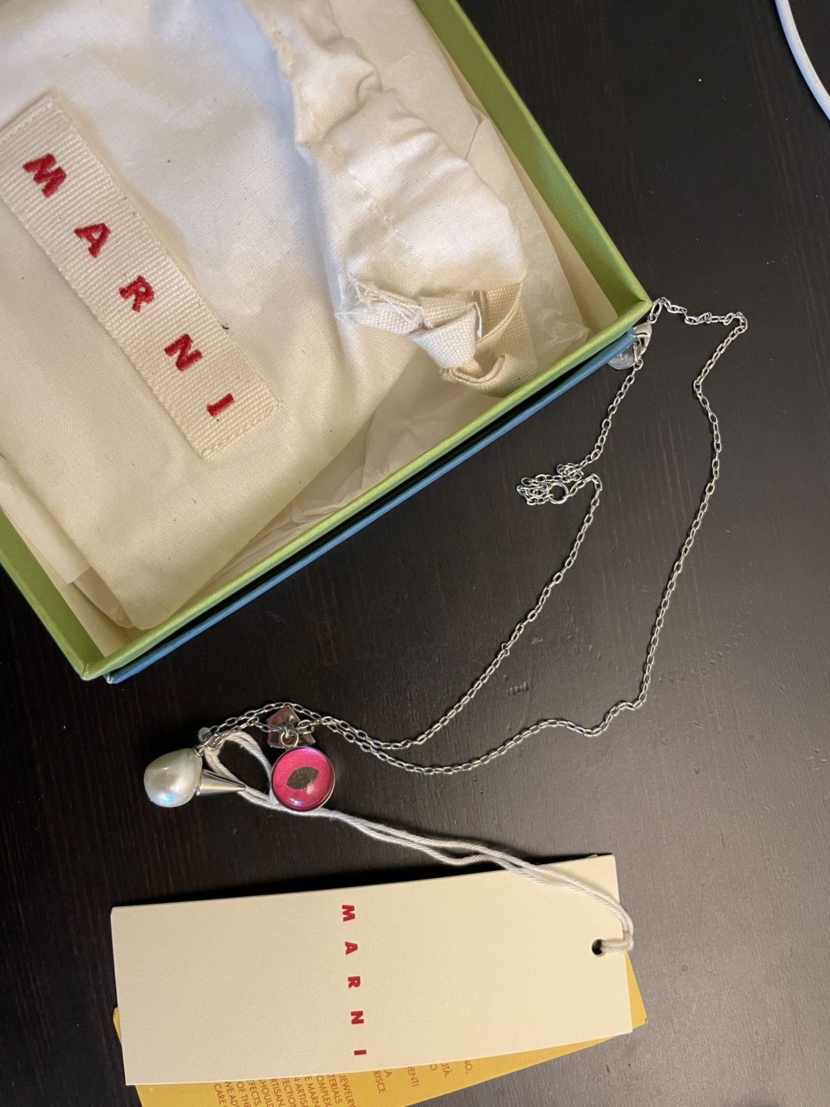 Marni Marni Silver and Pink Eye Necklace | Grailed