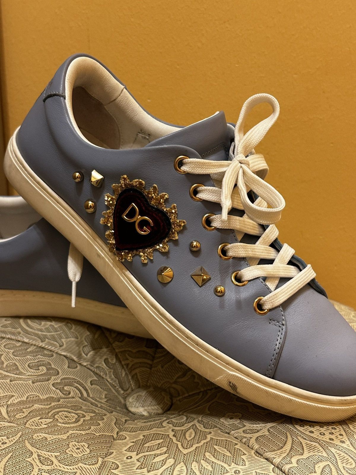 D&G SACRED Heart Baby Blue Leather Sneakers for Women