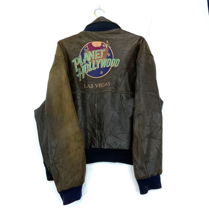 Planet Hollywood Vintage Planet Hollywood Bomber Leather Jacket Size ...