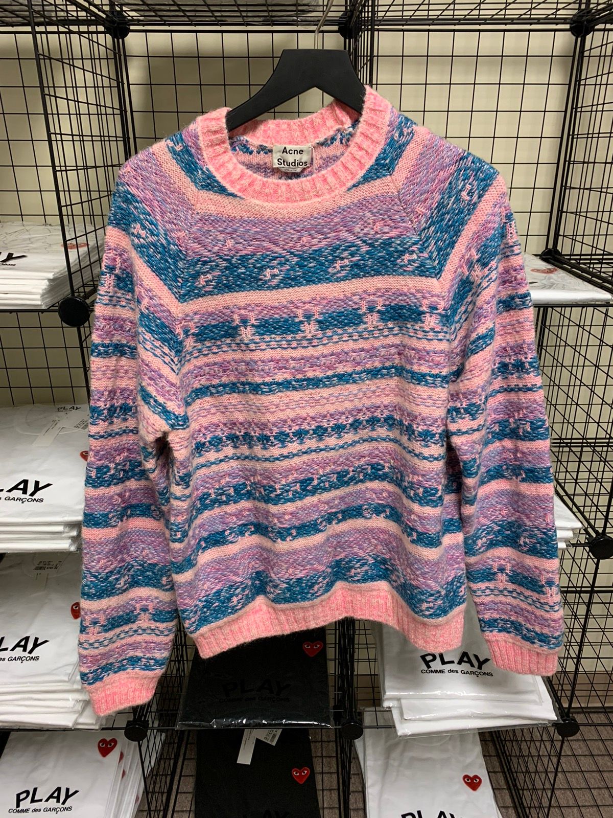 Pre-owned Acne Studios Karlos Striped Knit [bright Pink]