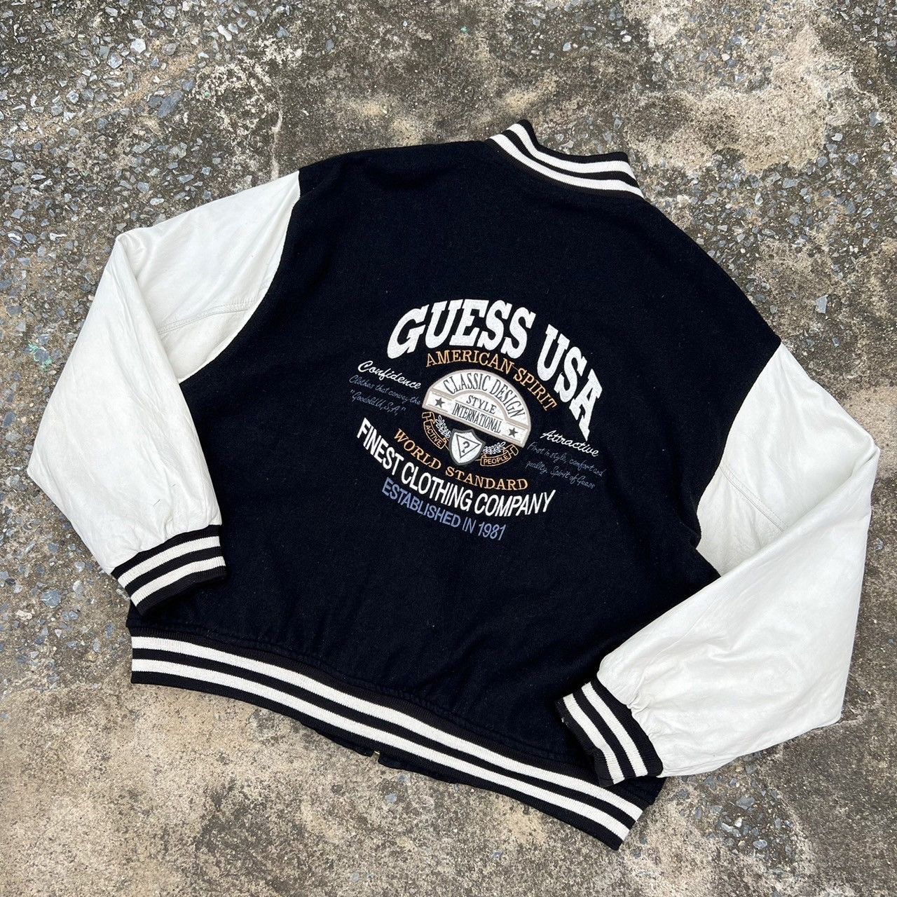 REAR Vintage 80s Guess USA Varsity Leather Jacket Embroidery