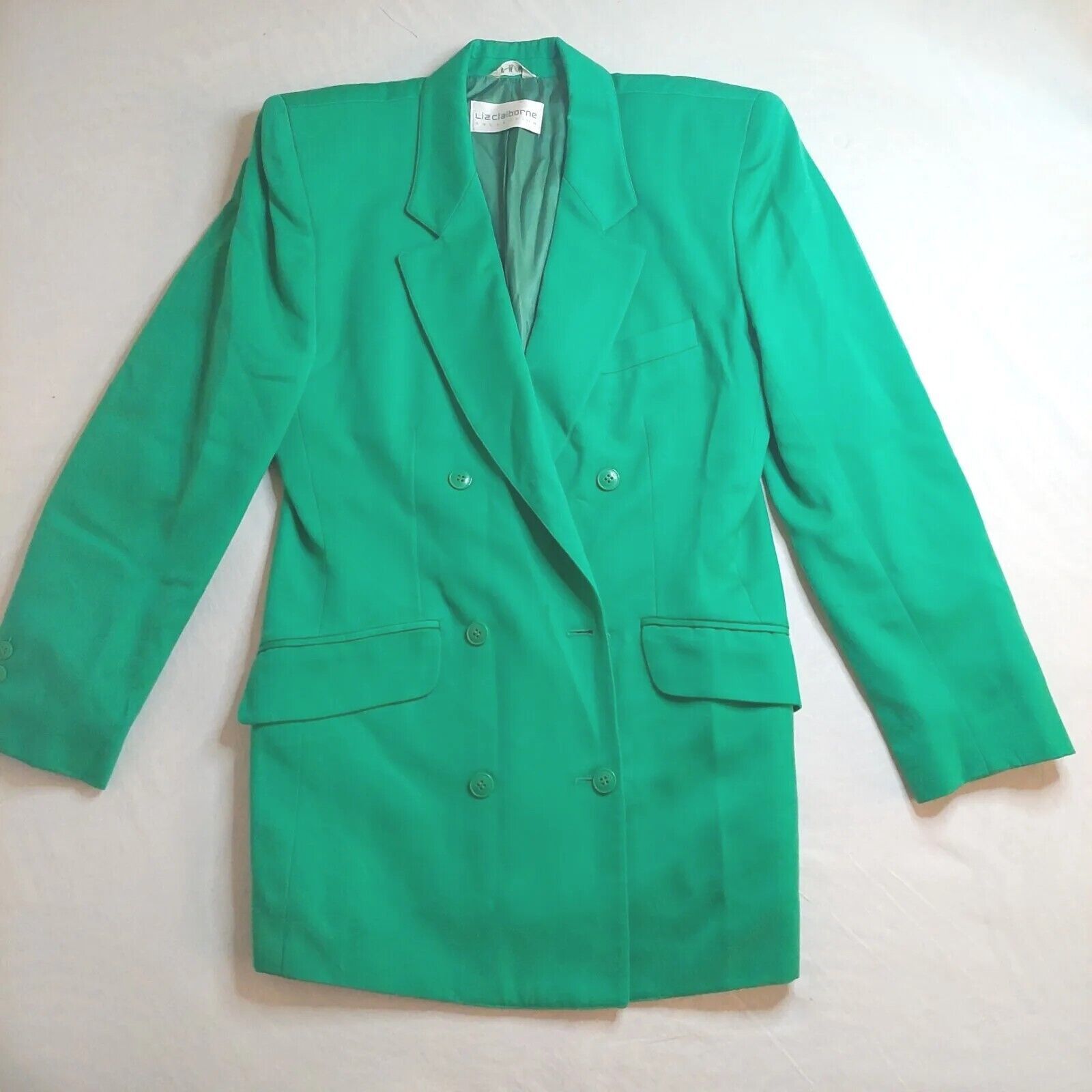 Vintage Liz Claiborne Womens Green Wool Blazer Jacket Double Breasted ...
