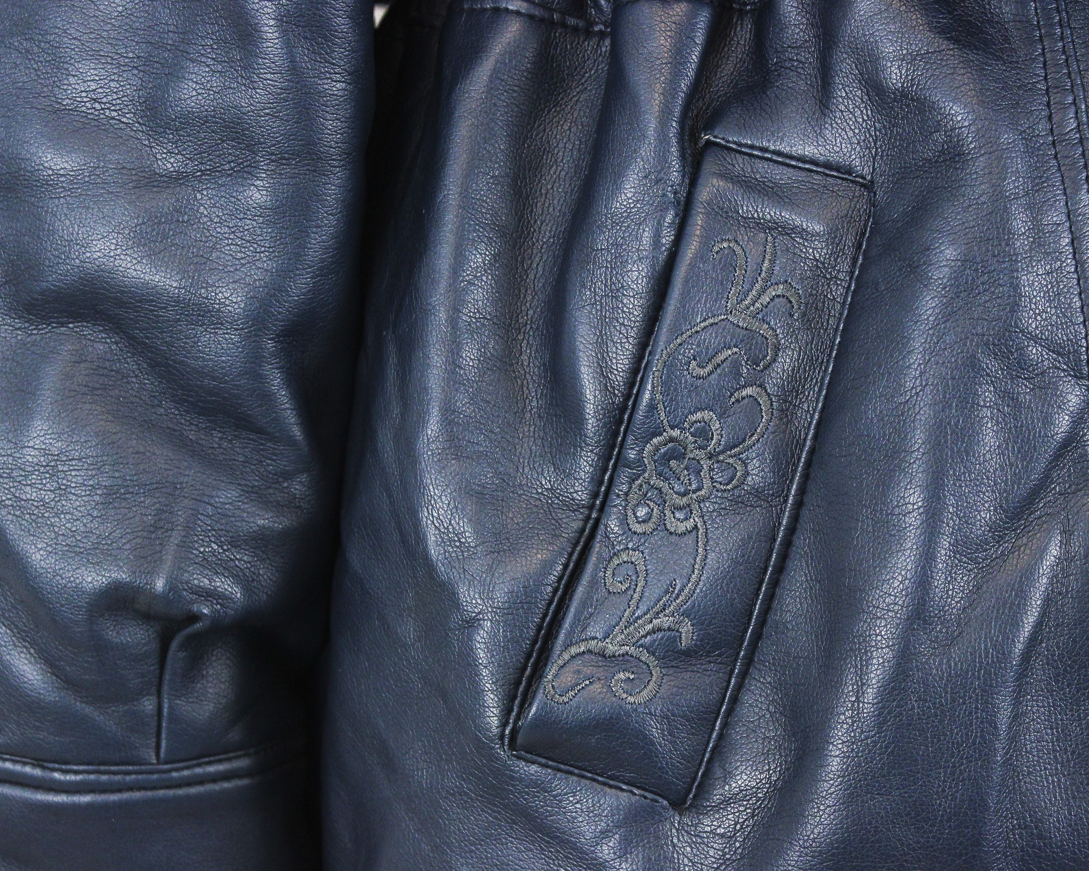 Other × Vintage Real Leather Jacket Over Coat Zip Up Blazer Navy Moto Biker Size L / US 10 / IT 46 - 4 Thumbnail
