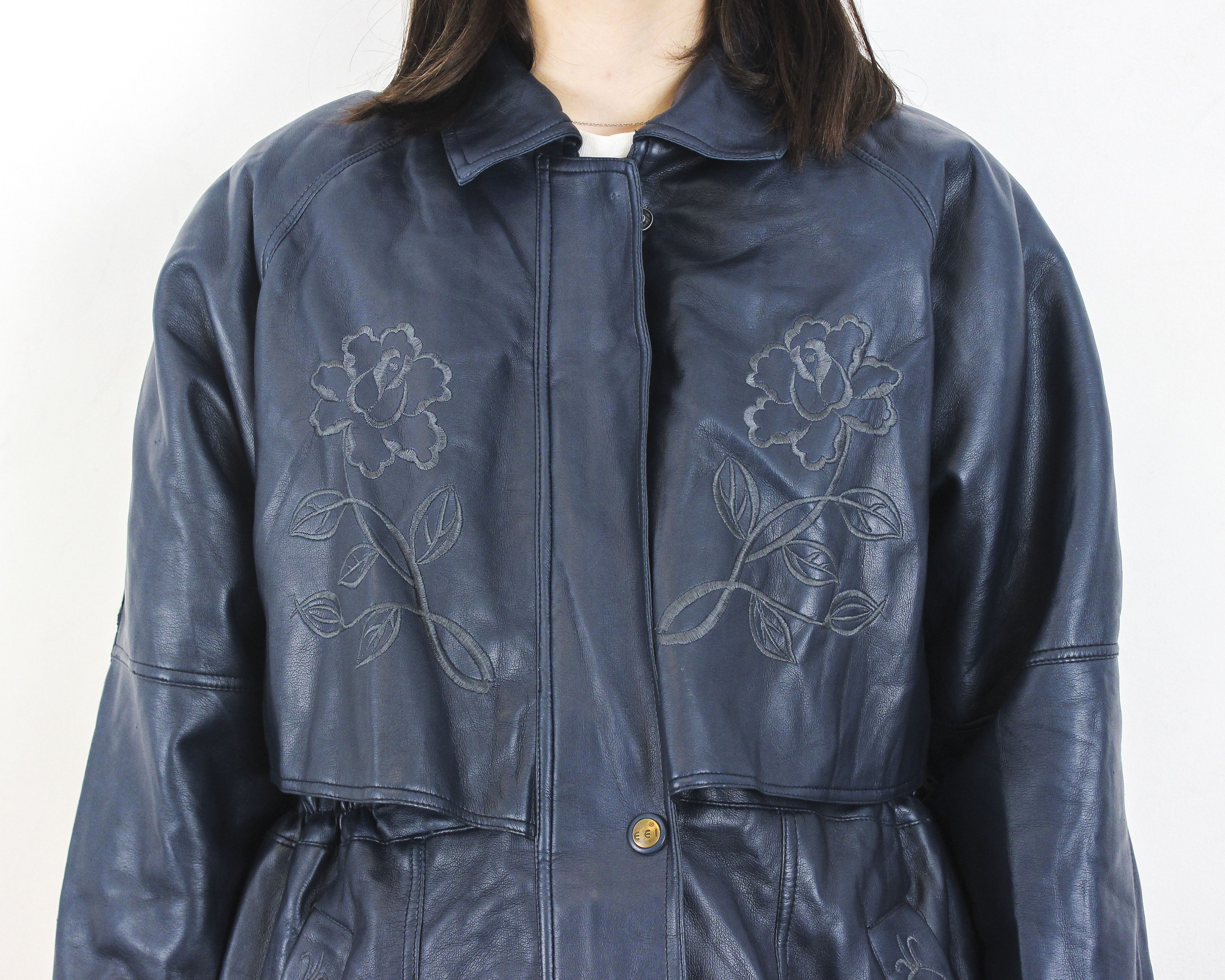 Other × Vintage Real Leather Jacket Over Coat Zip Up Blazer Navy Moto Biker Size L / US 10 / IT 46 - 3 Thumbnail