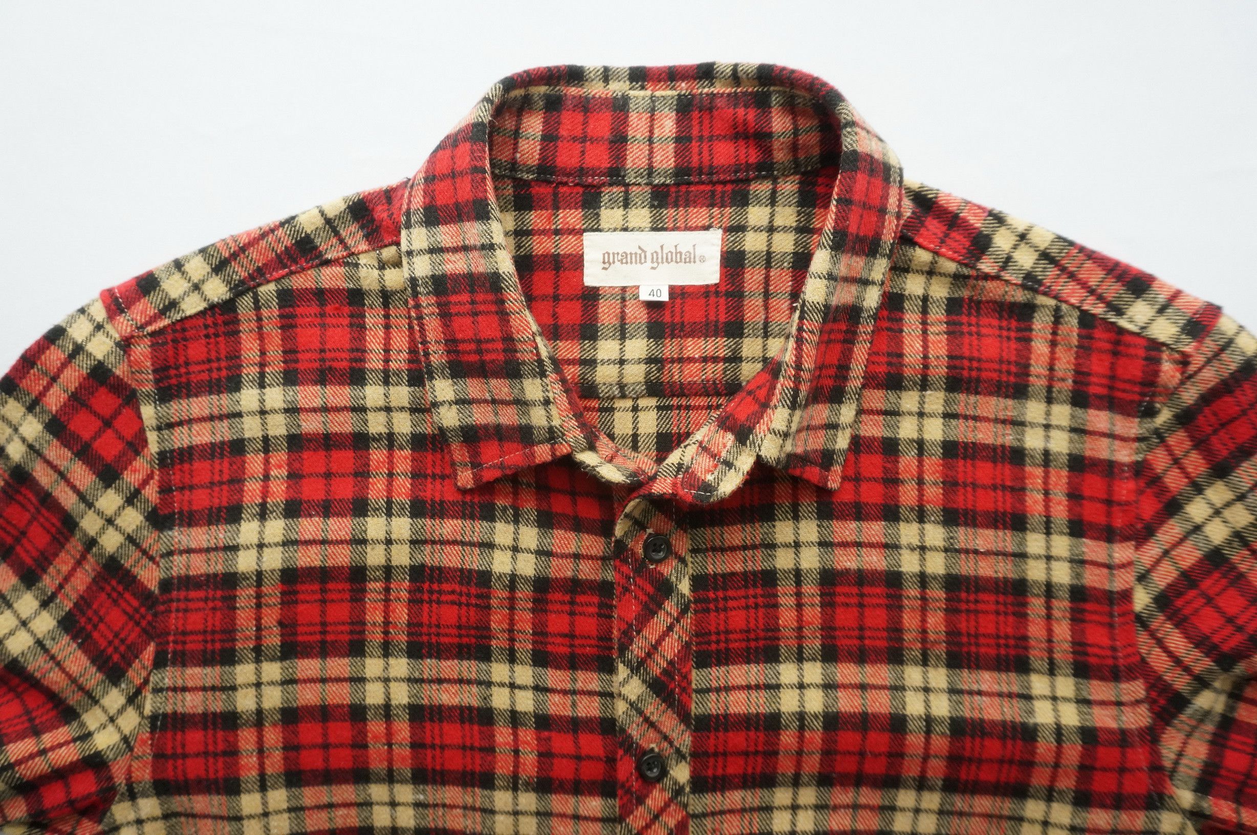 Japanese Brand Vintage GRAND GLOBAL Plaid Tartan Cotton Flannel Shirt Size US S / EU 44-46 / 1 - 7 Thumbnail