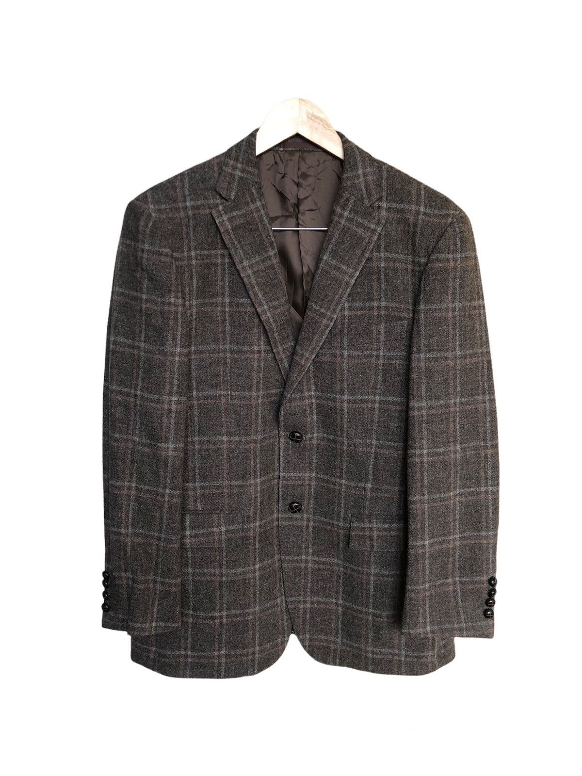 image of Vintage Chaps Ralph Laurent Wool Gingham Blazer Jacket in Brown, Men's (Size Large)