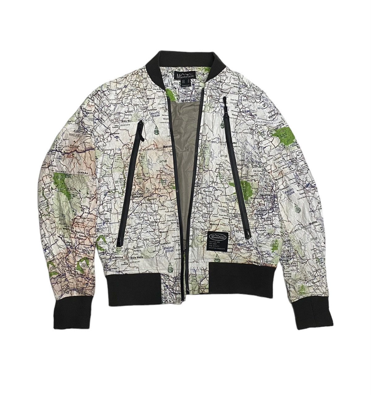 image of Kapital x Manastash Manatash Paper Map Pattern Blouson Jacket Unzipped in White, Men's (Size Small)