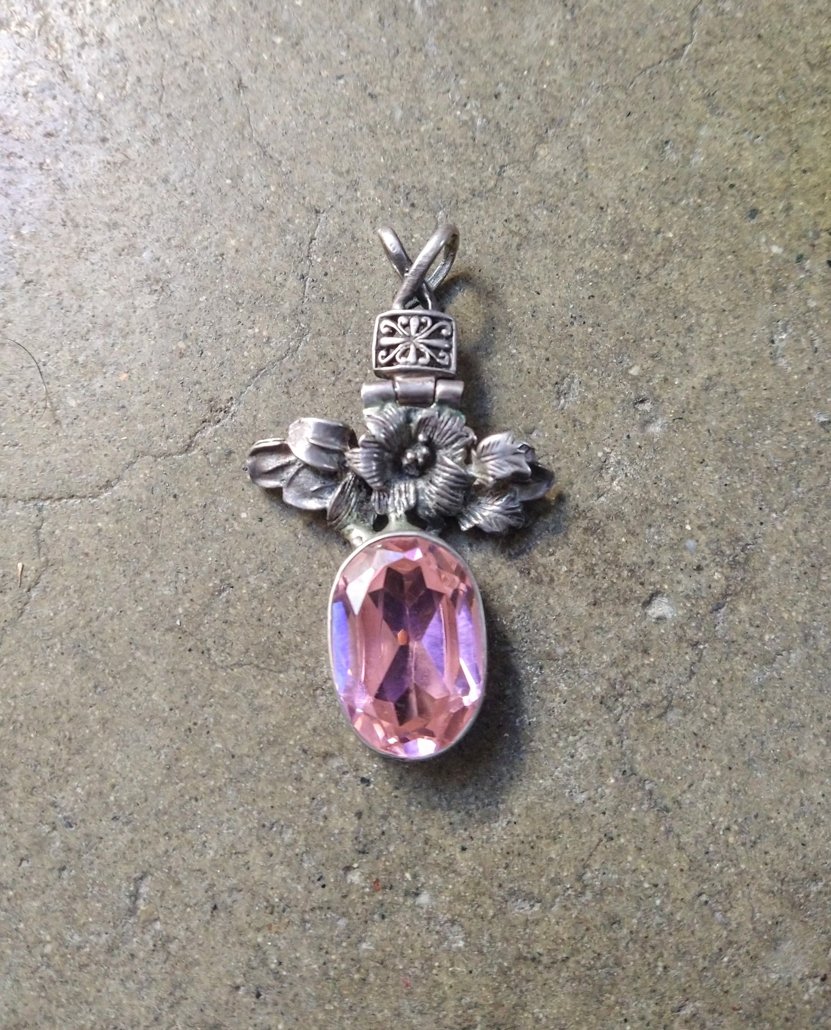 image of Jewelry x Sterling Silver Vintage Sterling Silver Pink Topaz Pendant Flower .925 in Silver/Pink, Wo