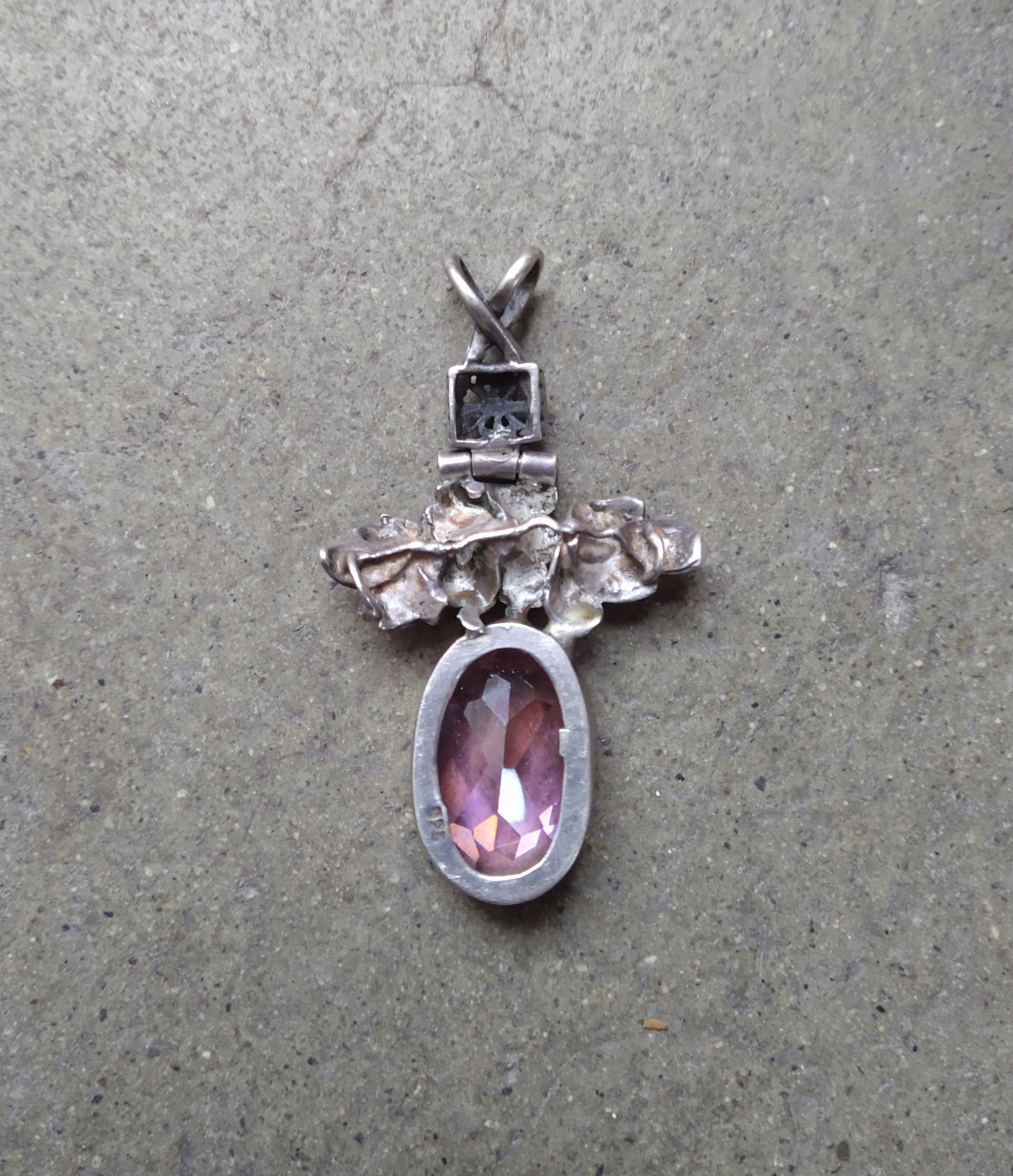 Jewelry Vintage Sterling Silver Pink Topaz Pendant Flower .925 Size ONE SIZE - 5 Thumbnail