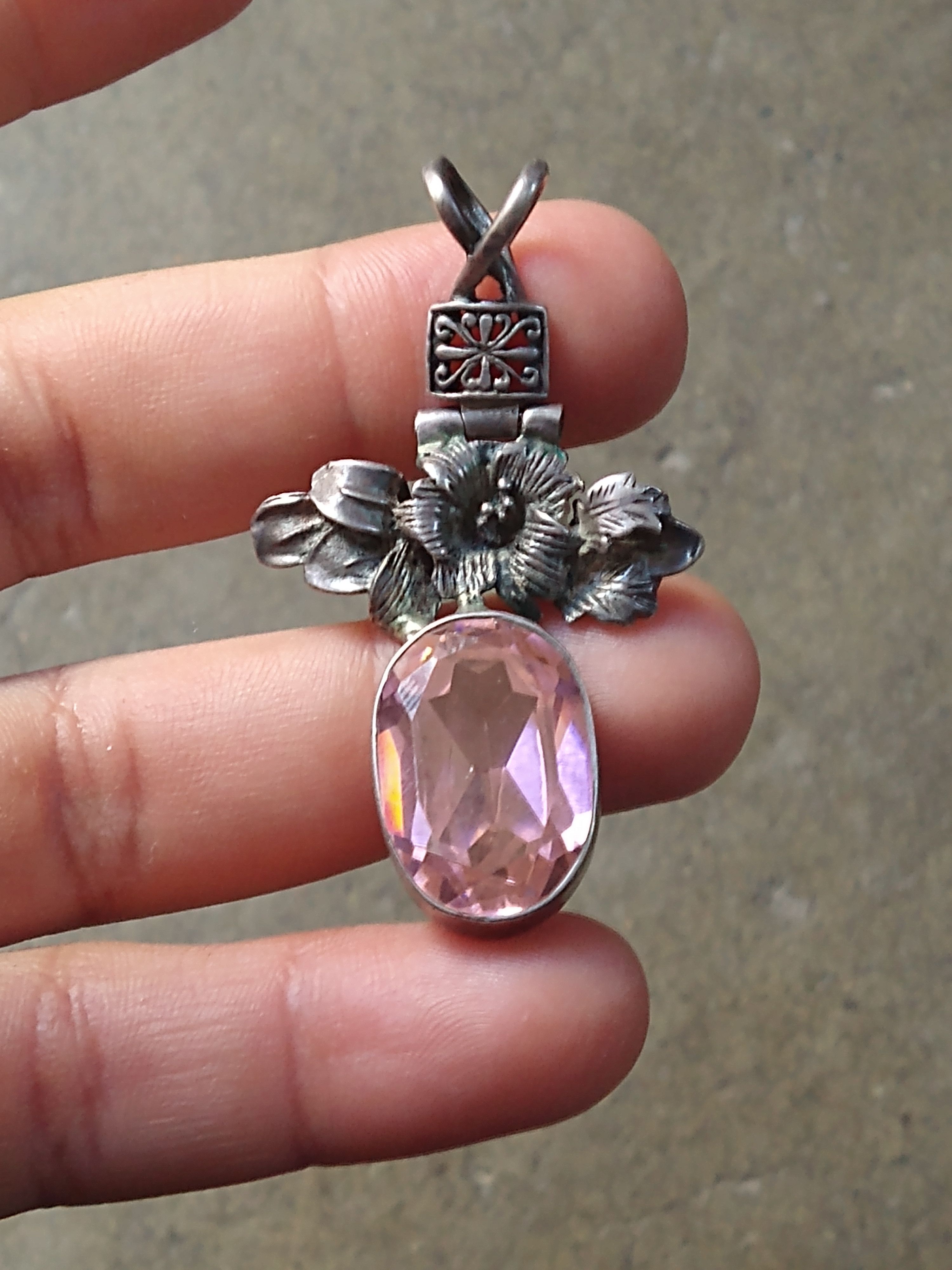 Jewelry Vintage Sterling Silver Pink Topaz Pendant Flower .925 Size ONE SIZE - 8 Thumbnail