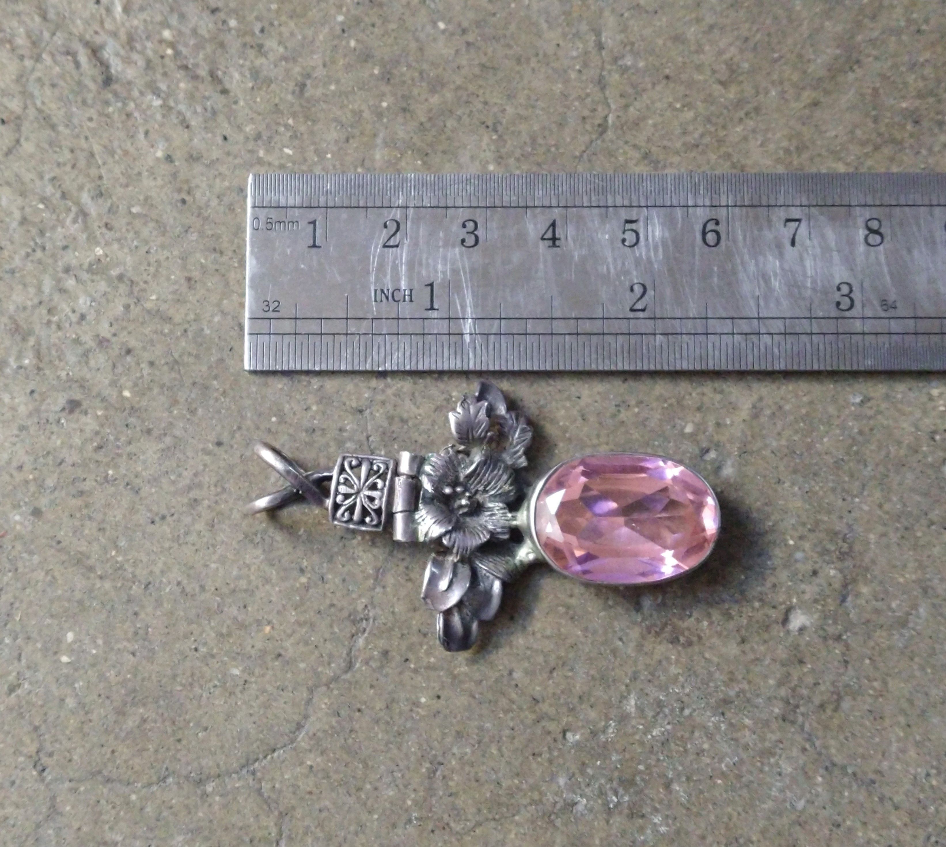 Jewelry Vintage Sterling Silver Pink Topaz Pendant Flower .925 Size ONE SIZE - 9 Thumbnail