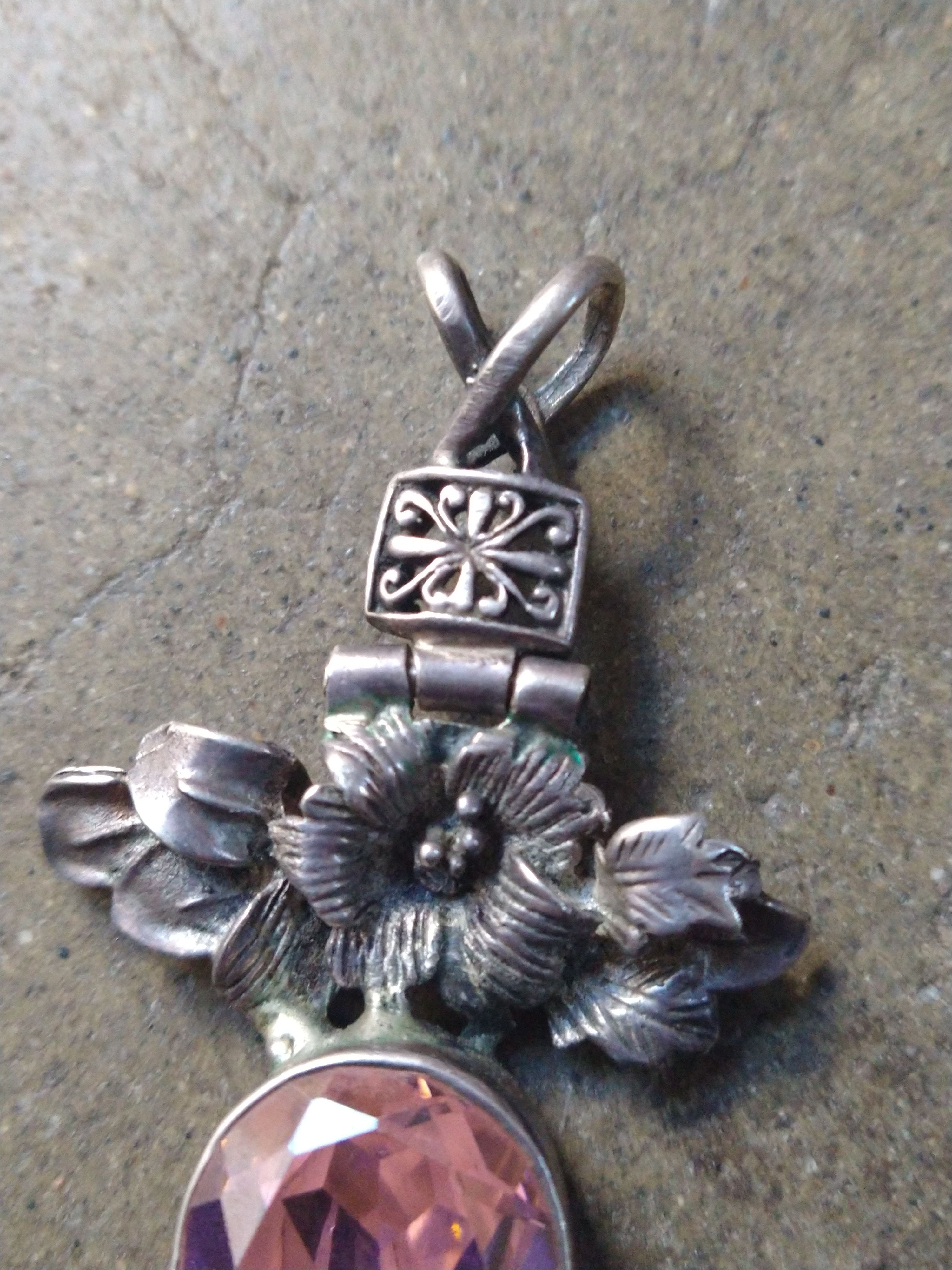 Jewelry Vintage Sterling Silver Pink Topaz Pendant Flower .925 Size ONE SIZE - 3 Thumbnail