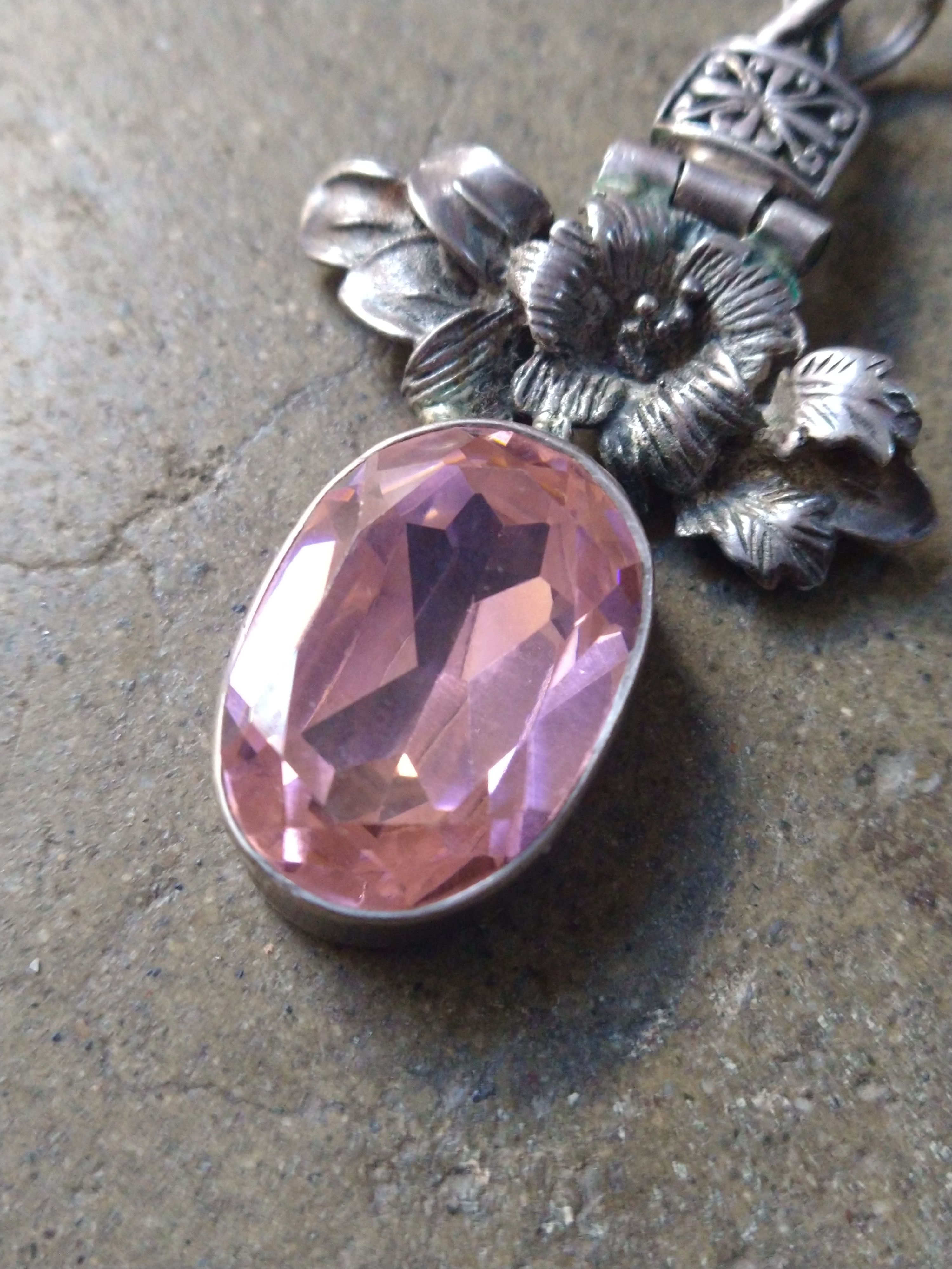 Jewelry Vintage Sterling Silver Pink Topaz Pendant Flower .925 Size ONE SIZE - 4 Thumbnail