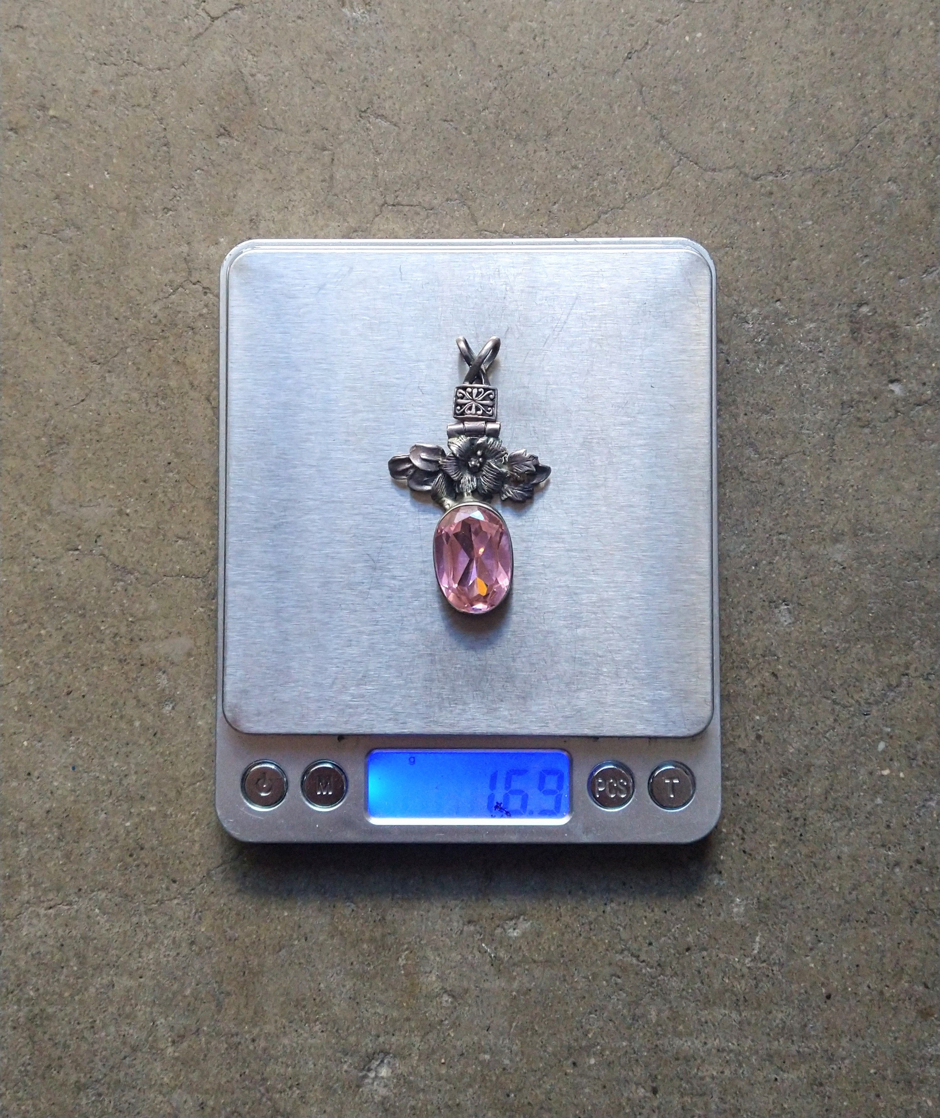 Jewelry Vintage Sterling Silver Pink Topaz Pendant Flower .925 Size ONE SIZE - 10 Thumbnail