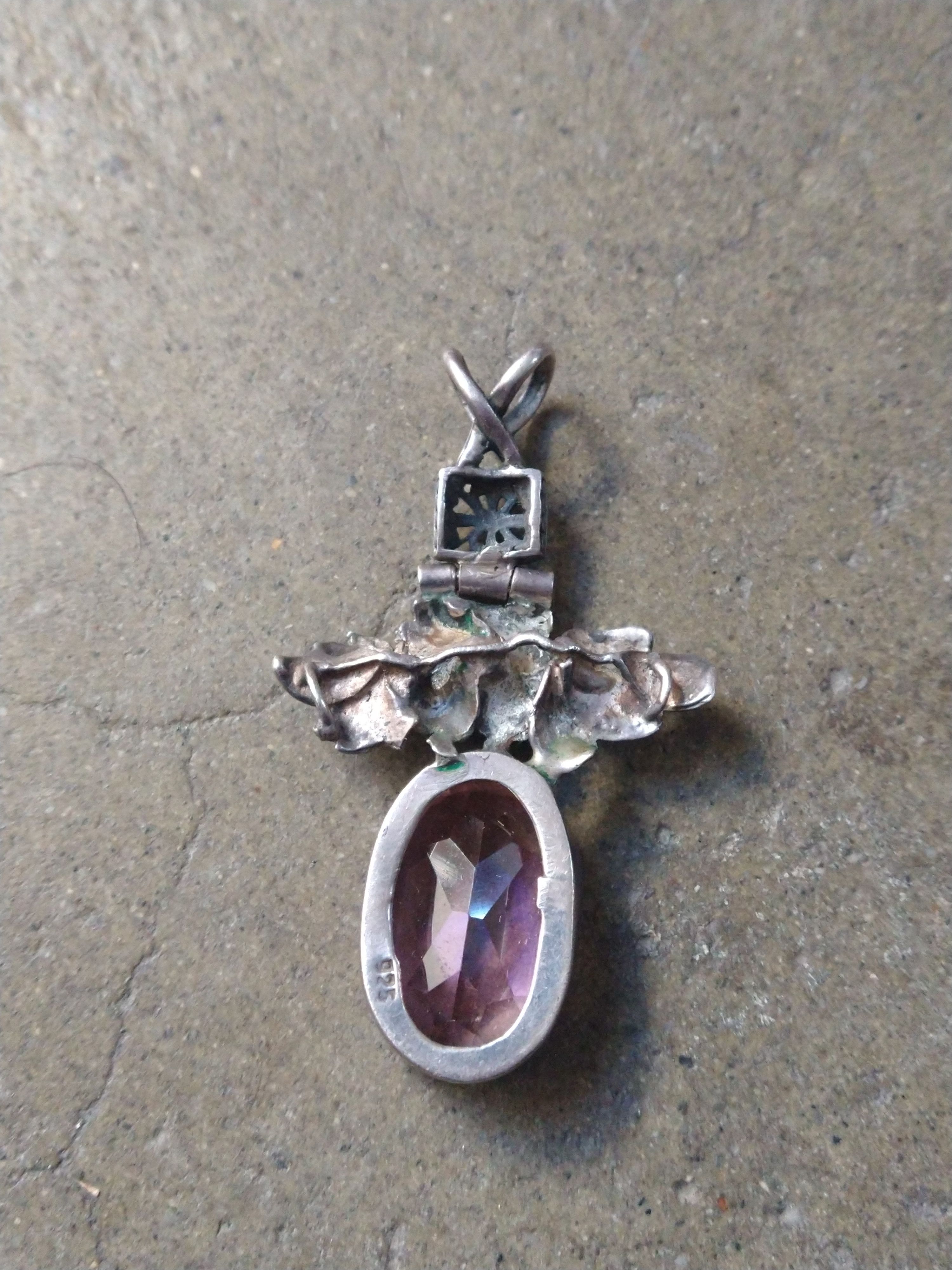 Jewelry Vintage Sterling Silver Pink Topaz Pendant Flower .925 Size ONE SIZE - 6 Thumbnail