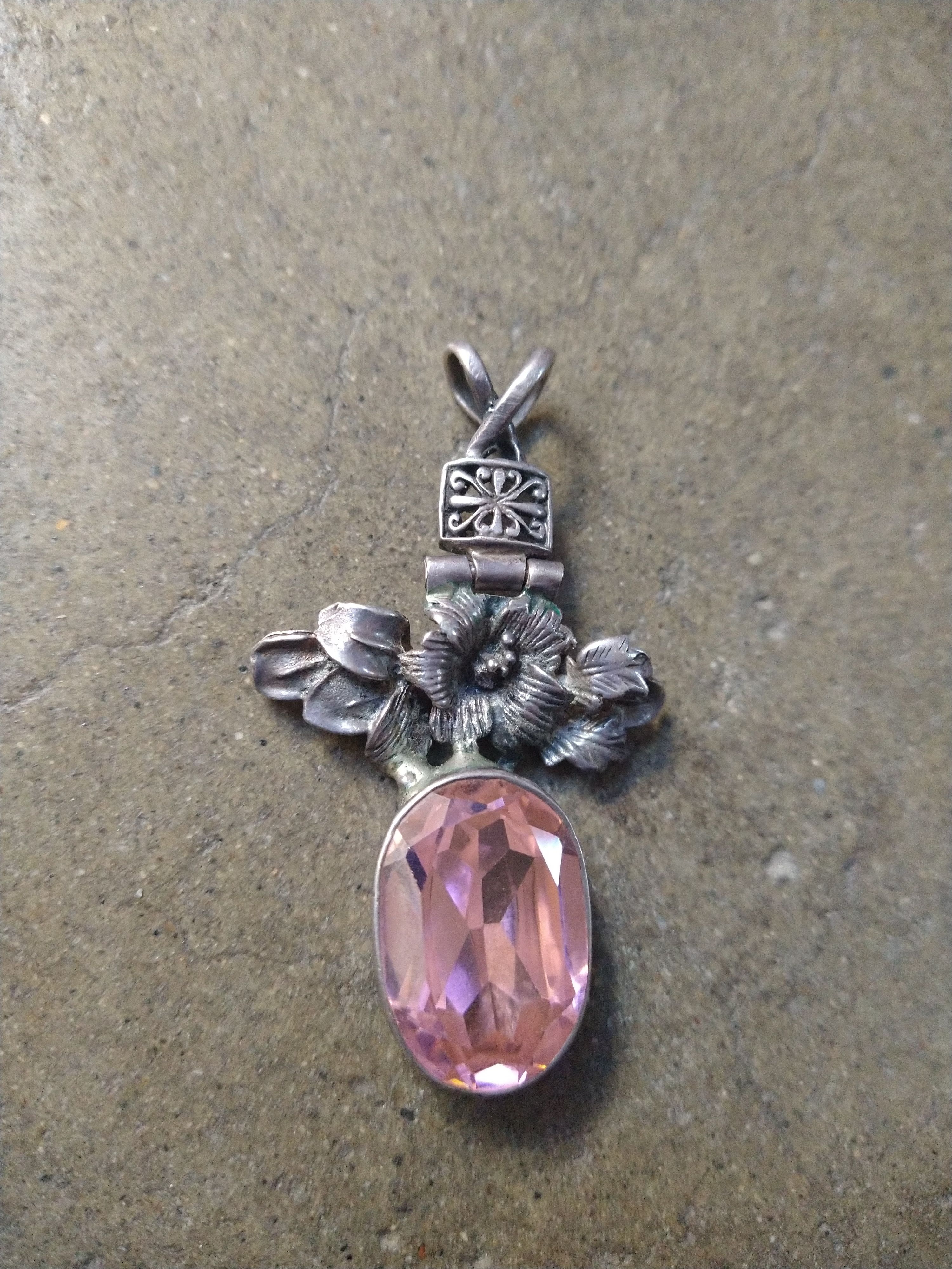 Jewelry Vintage Sterling Silver Pink Topaz Pendant Flower .925 Size ONE SIZE - 2 Thumbnail