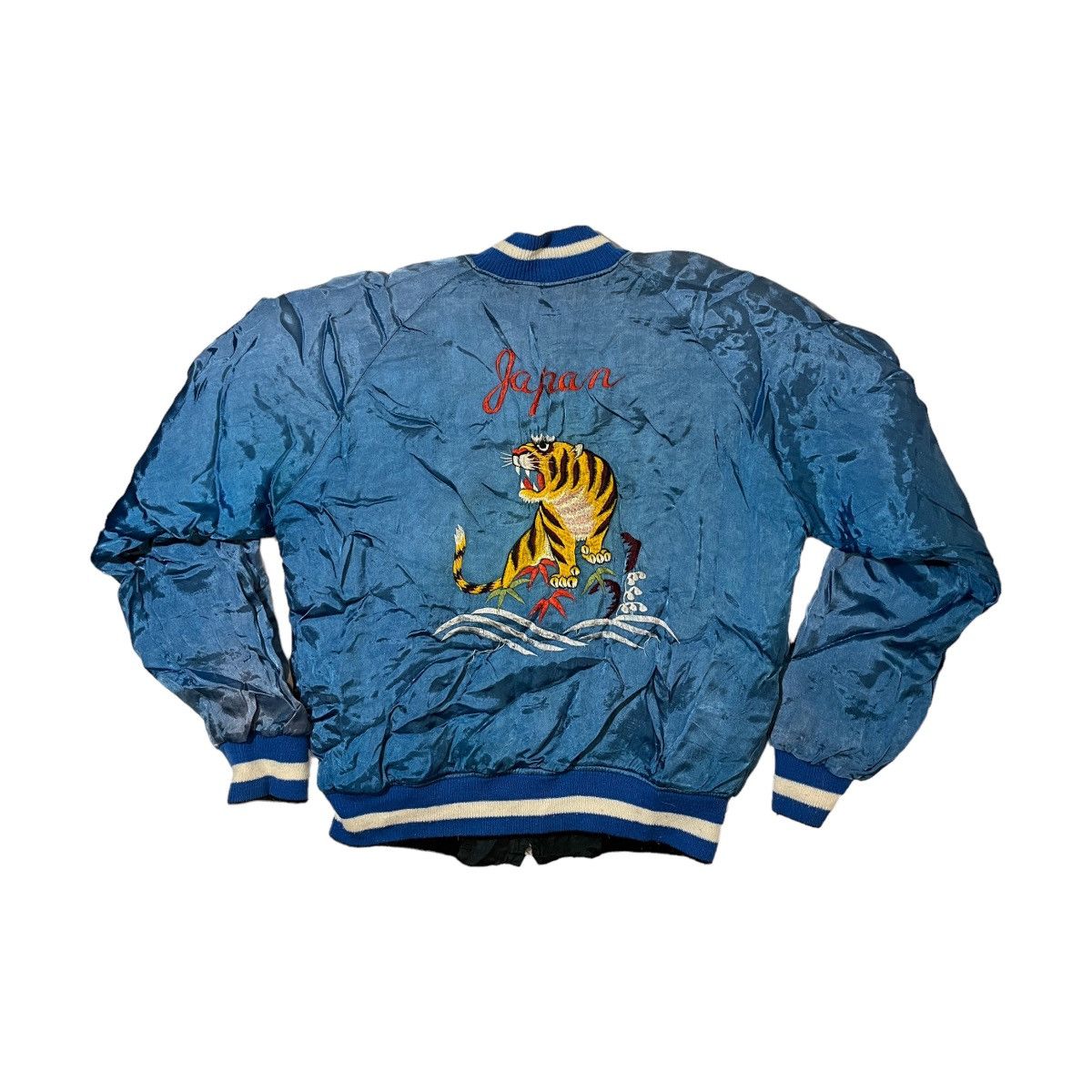 image of Military x Vintage 50S Japan Souvenir Bomber Jacket in Blue, Men's (Size Medium)