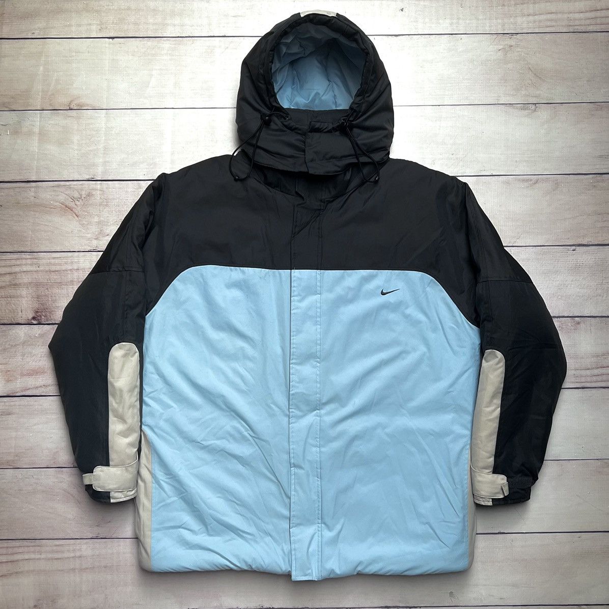 Nike × Vintage Vintage Nike Baby Blue Big Center Swoosh Winter Jacket Rare Size US L / EU 52-54 / 3 - 1 Thumbnail