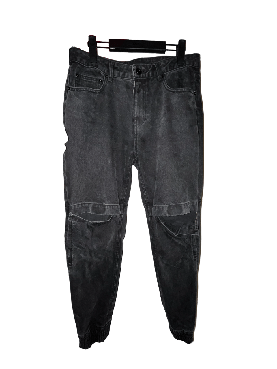 image of Juun J Juun.j Black Velcro Jogger Denim in Stone Washed Black, Men's (Size 30)