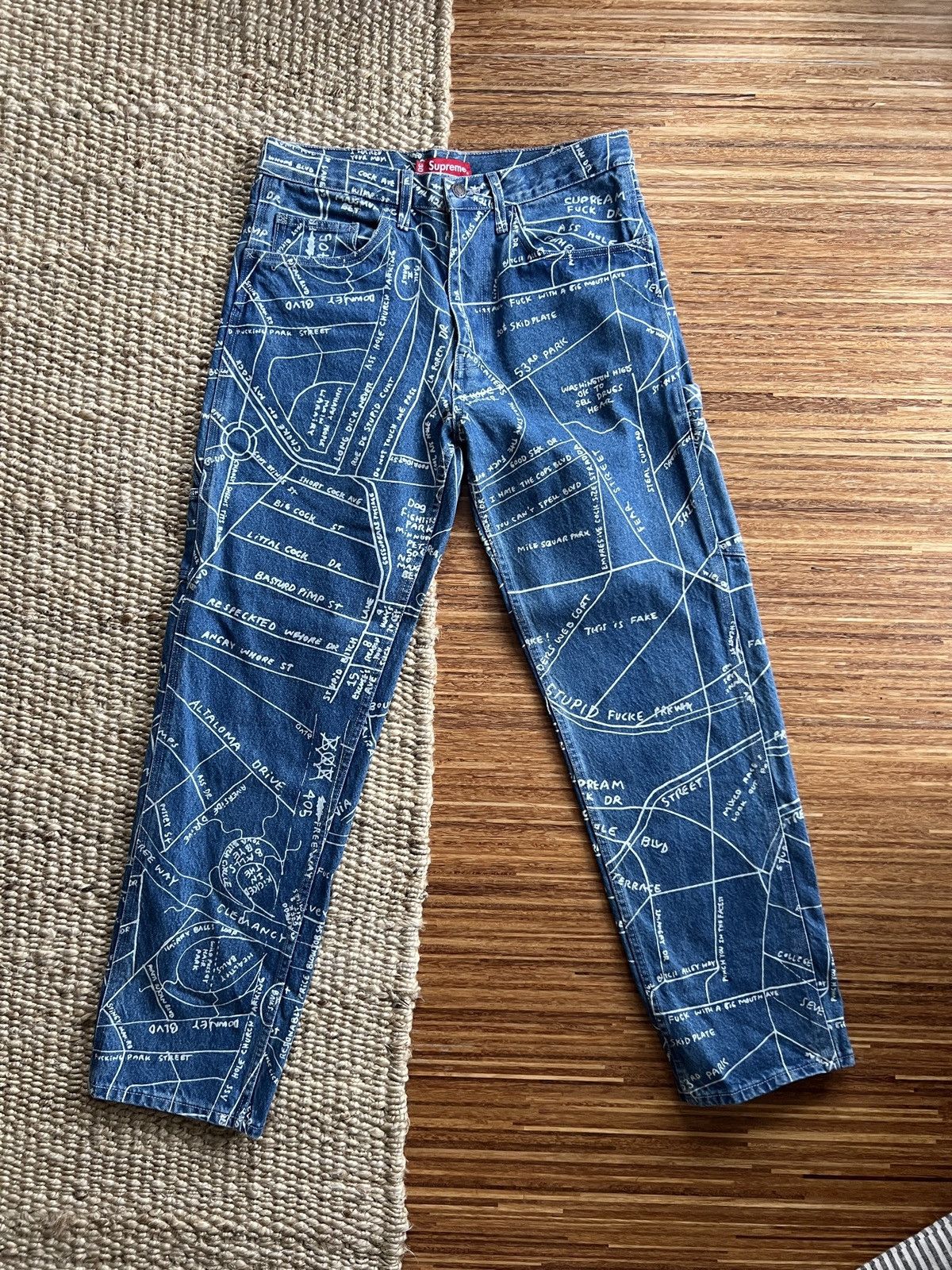 image of Supreme Gonz Map Denim in Blue, Men's (Size 30)