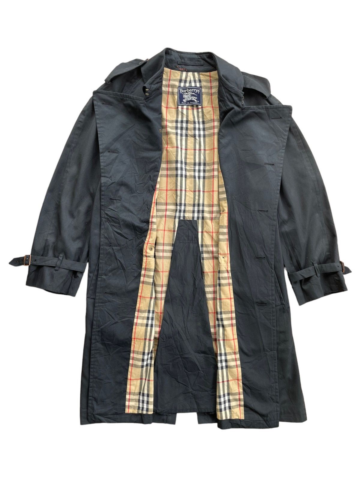 Burberry × Vintage 💥 BURBERRY ENGLAND NOVA CHECK BREASTED LONG JACKET Size US M / EU 48-50 / 2 - 2 Thumbnail
