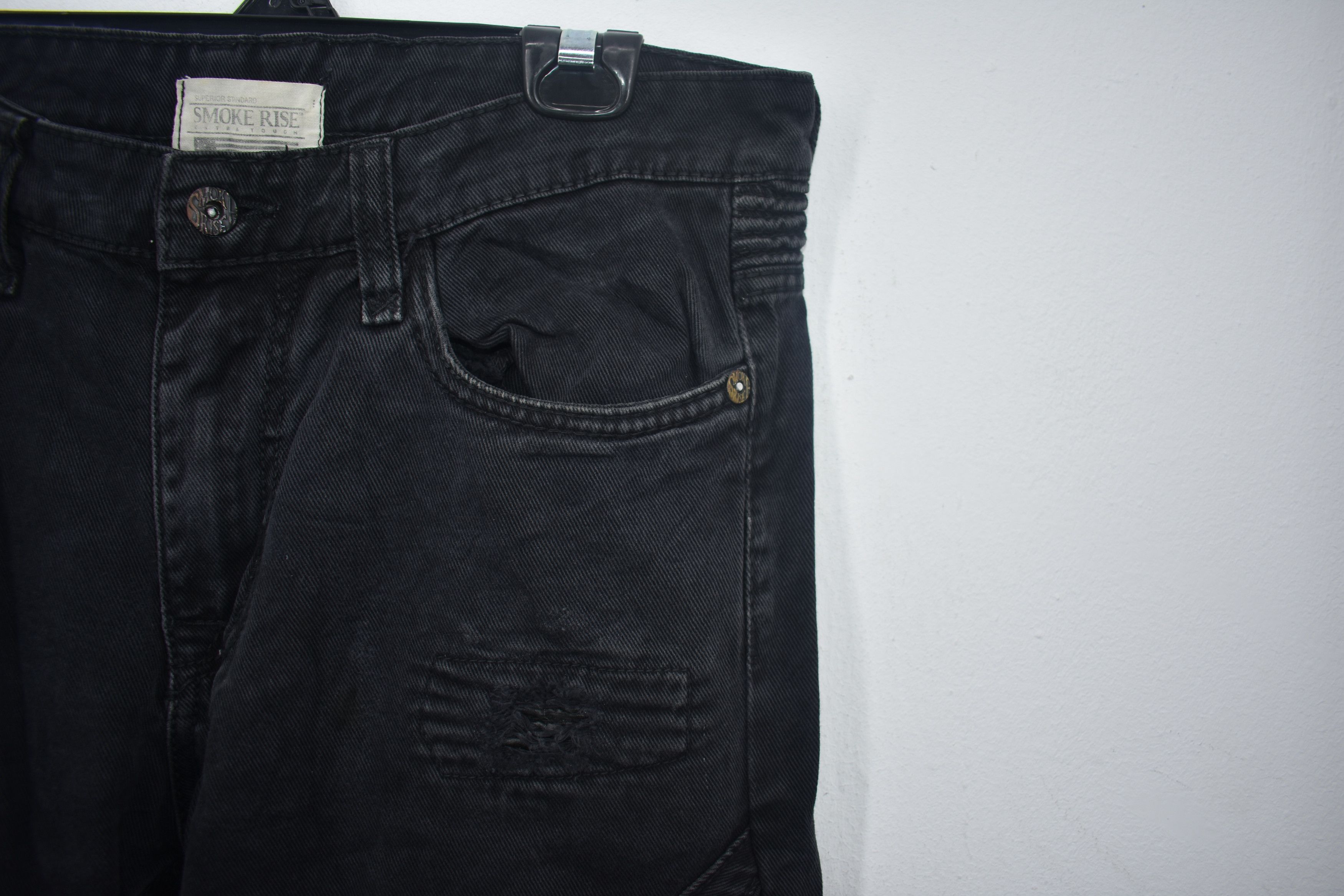 Smoke Rise × Vintage Black Distressed Smoke Rise Biker Jeans Size US 33 - 3 Thumbnail