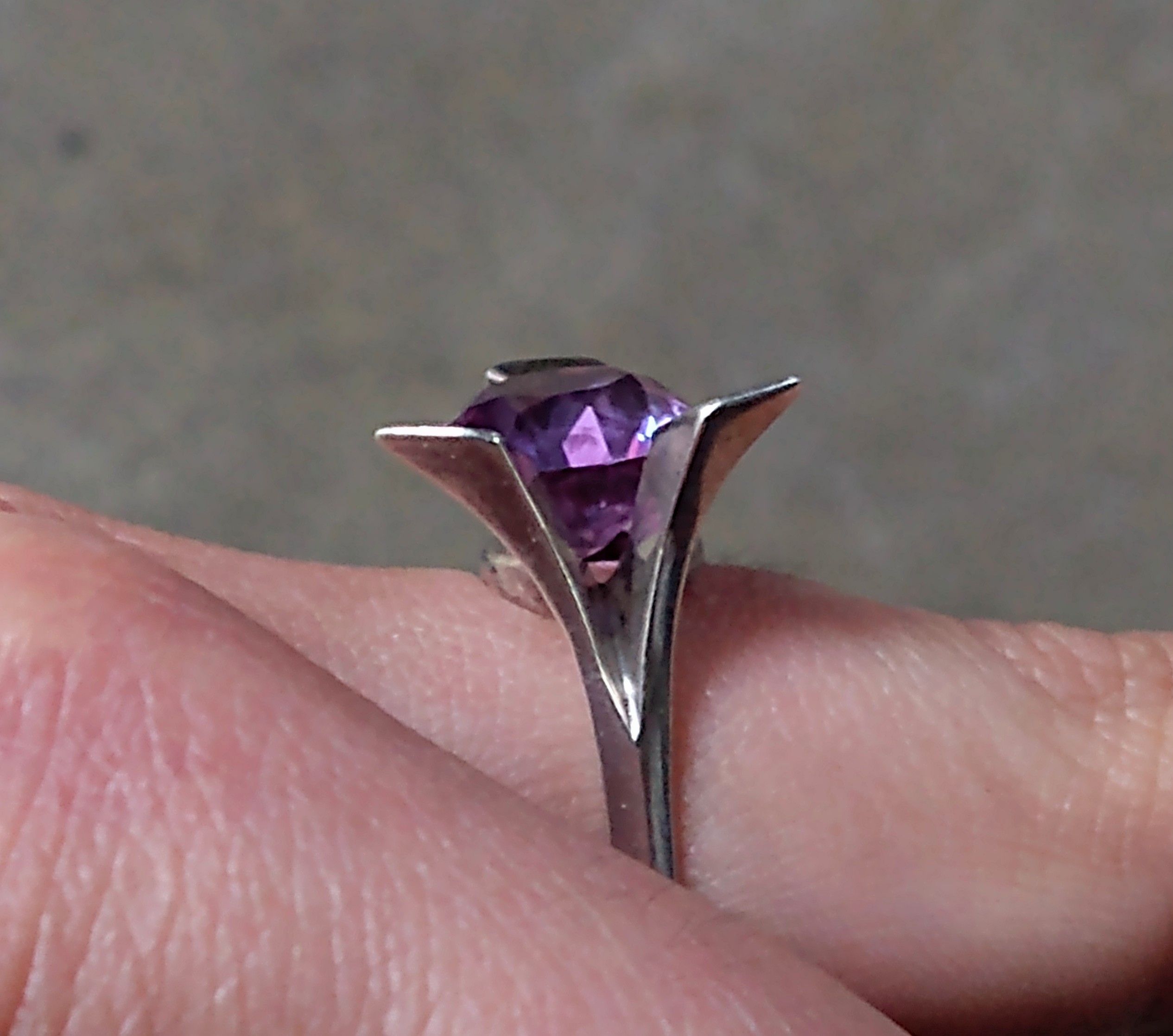 Jewelry Vintage Sterling Silver Ring 8.75 Purple Blue Avant Garde Size ONE SIZE - 15 Thumbnail