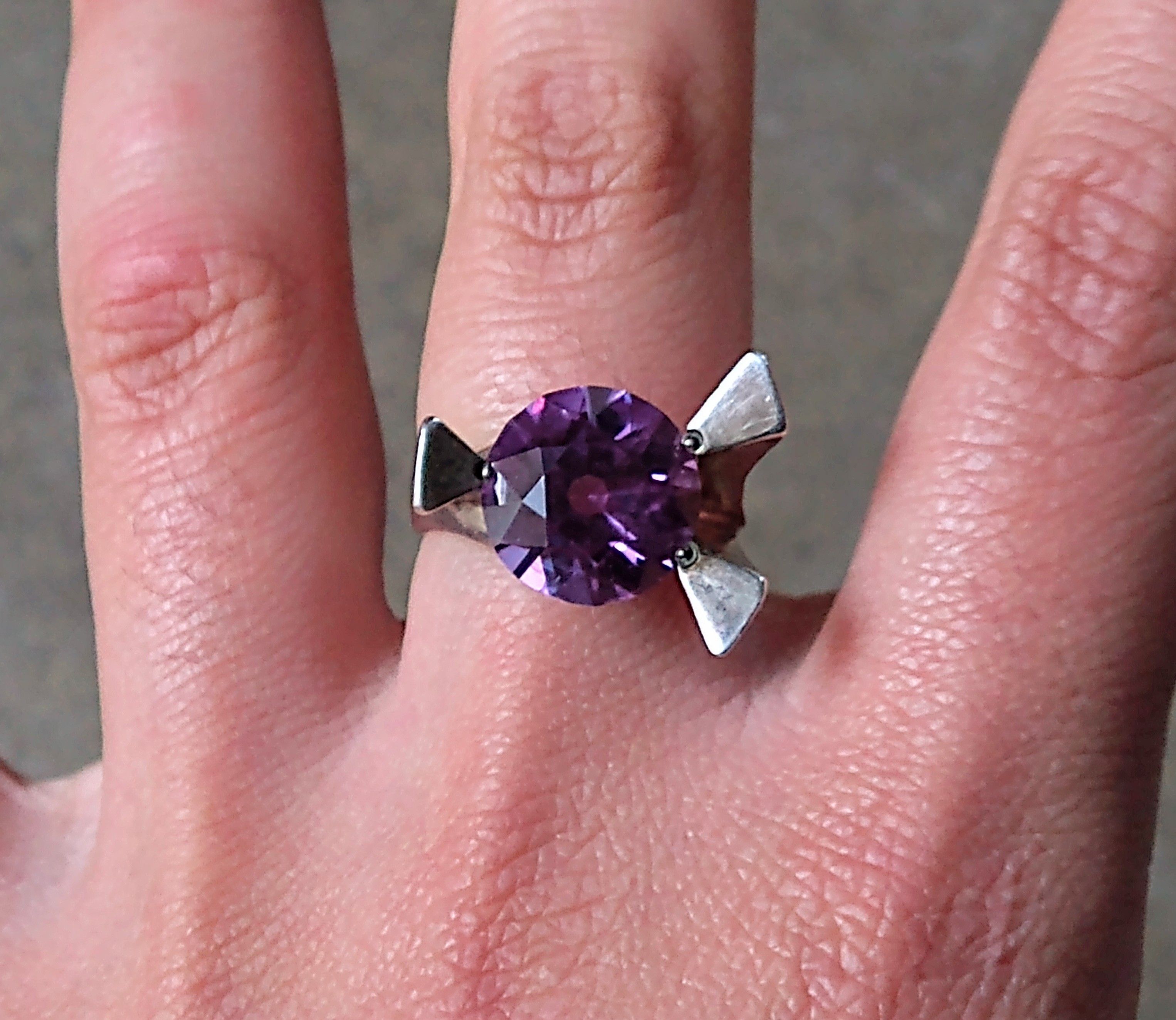 Jewelry Vintage Sterling Silver Ring 8.75 Purple Blue Avant Garde Size ONE SIZE - 14 Thumbnail