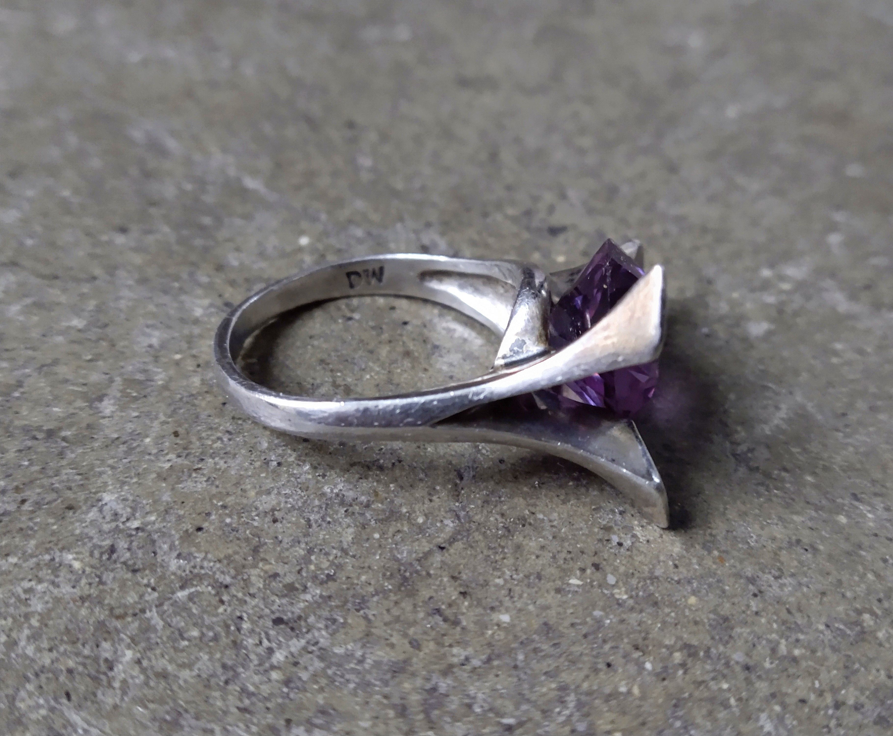 Jewelry Vintage Sterling Silver Ring 8.75 Purple Blue Avant Garde Size ONE SIZE - 6 Thumbnail