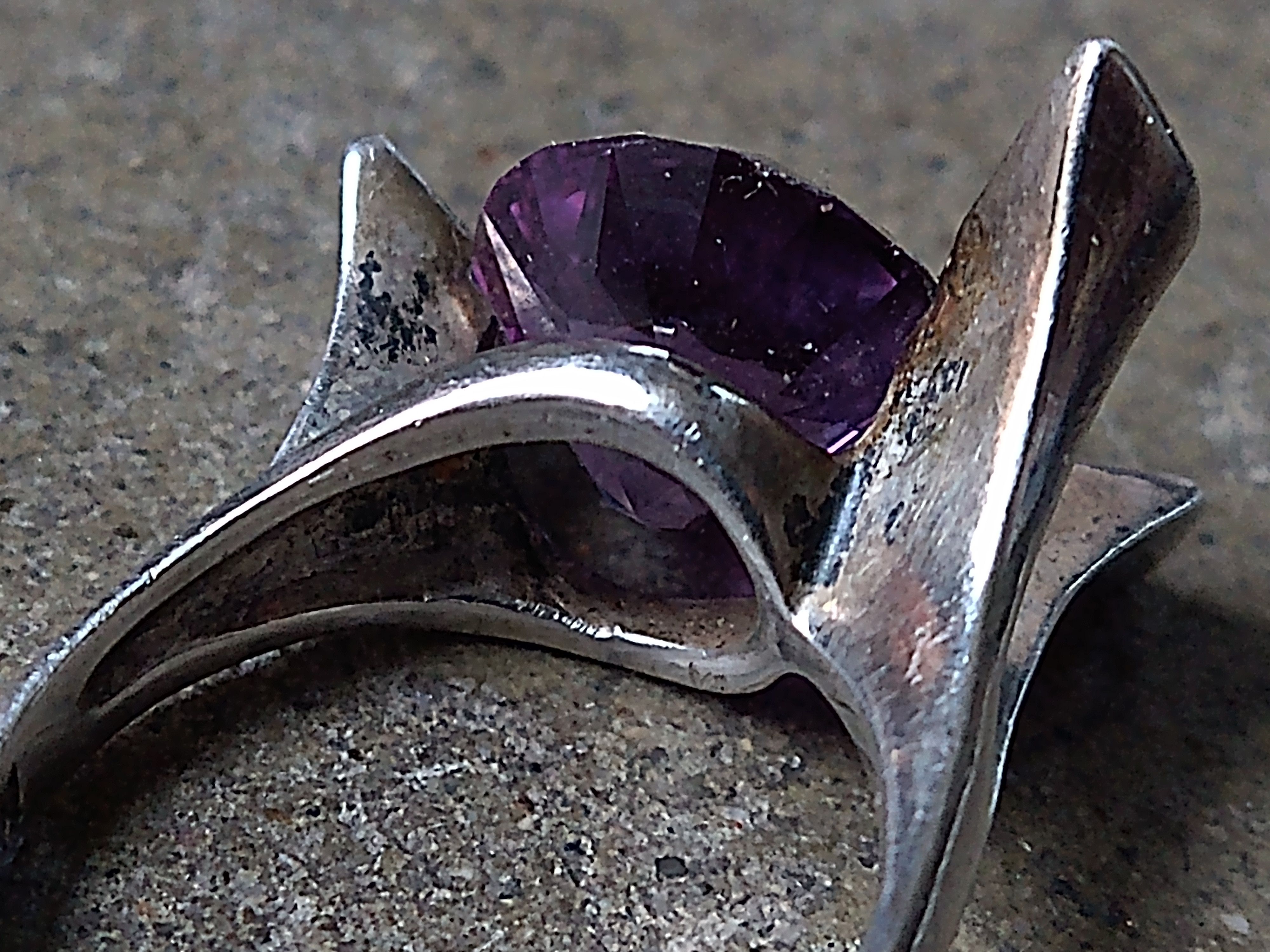 Jewelry Vintage Sterling Silver Ring 8.75 Purple Blue Avant Garde Size ONE SIZE - 10 Thumbnail