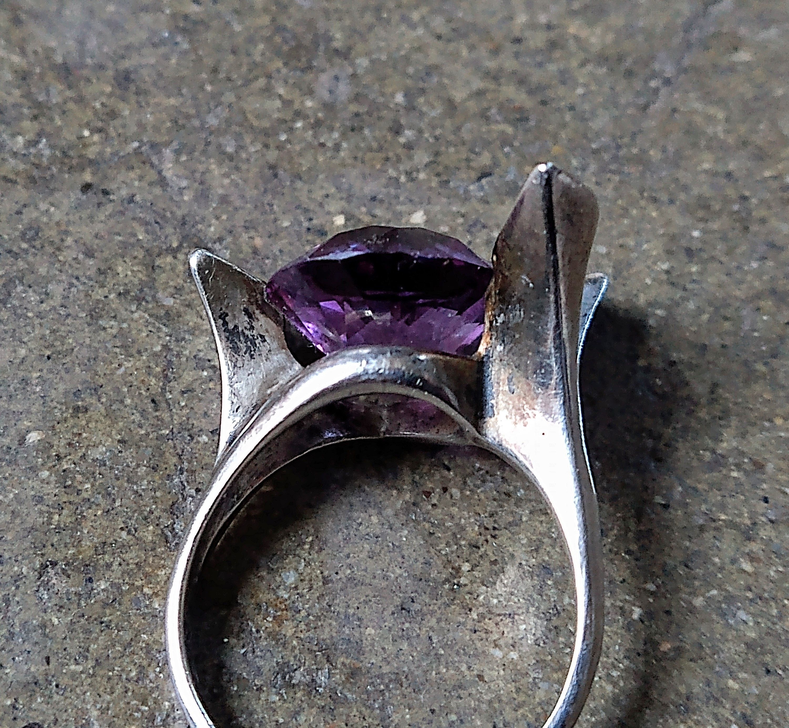Jewelry Vintage Sterling Silver Ring 8.75 Purple Blue Avant Garde Size ONE SIZE - 13 Thumbnail