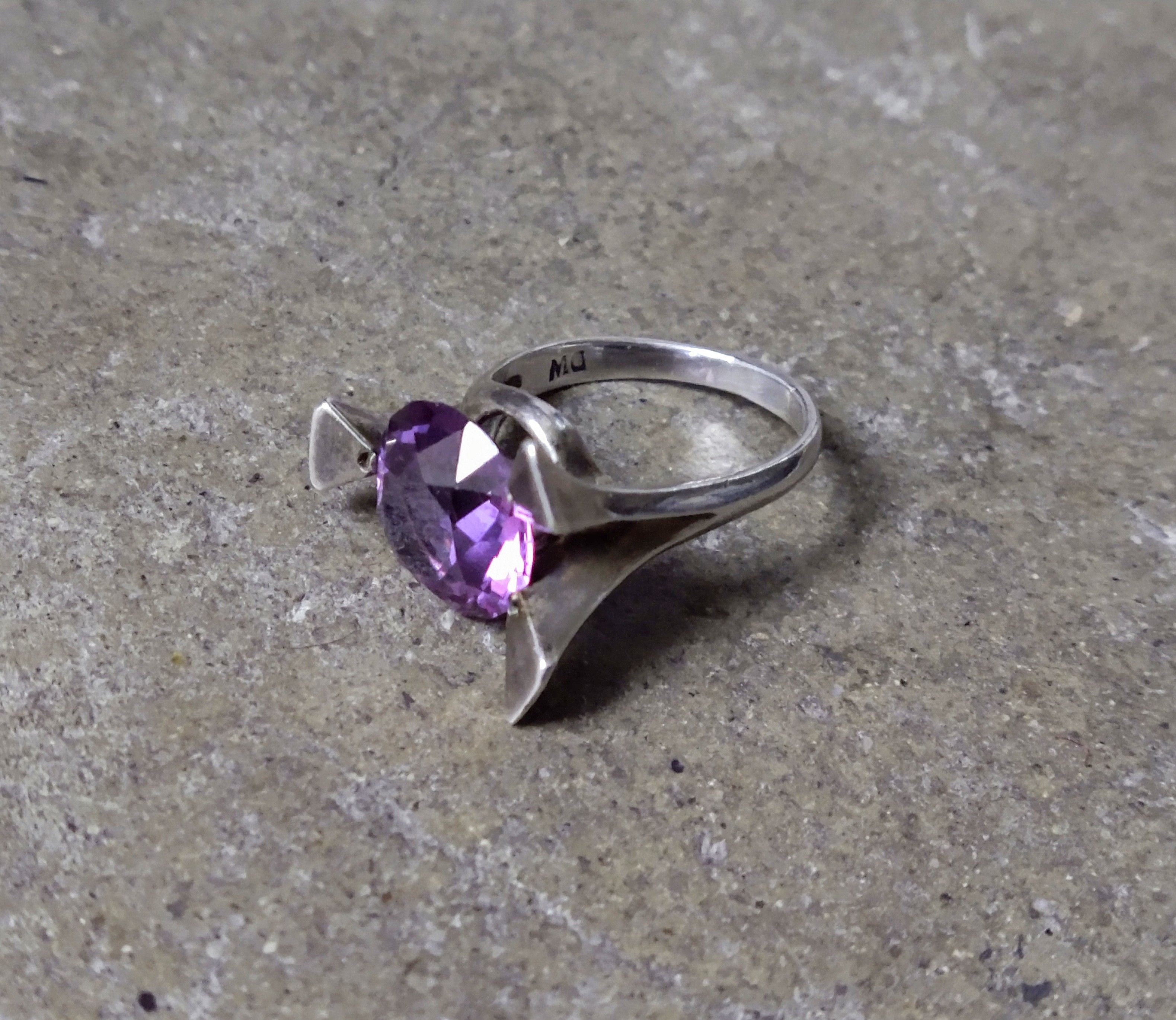 Jewelry Vintage Sterling Silver Ring 8.75 Purple Blue Avant Garde Size ONE SIZE - 2 Thumbnail
