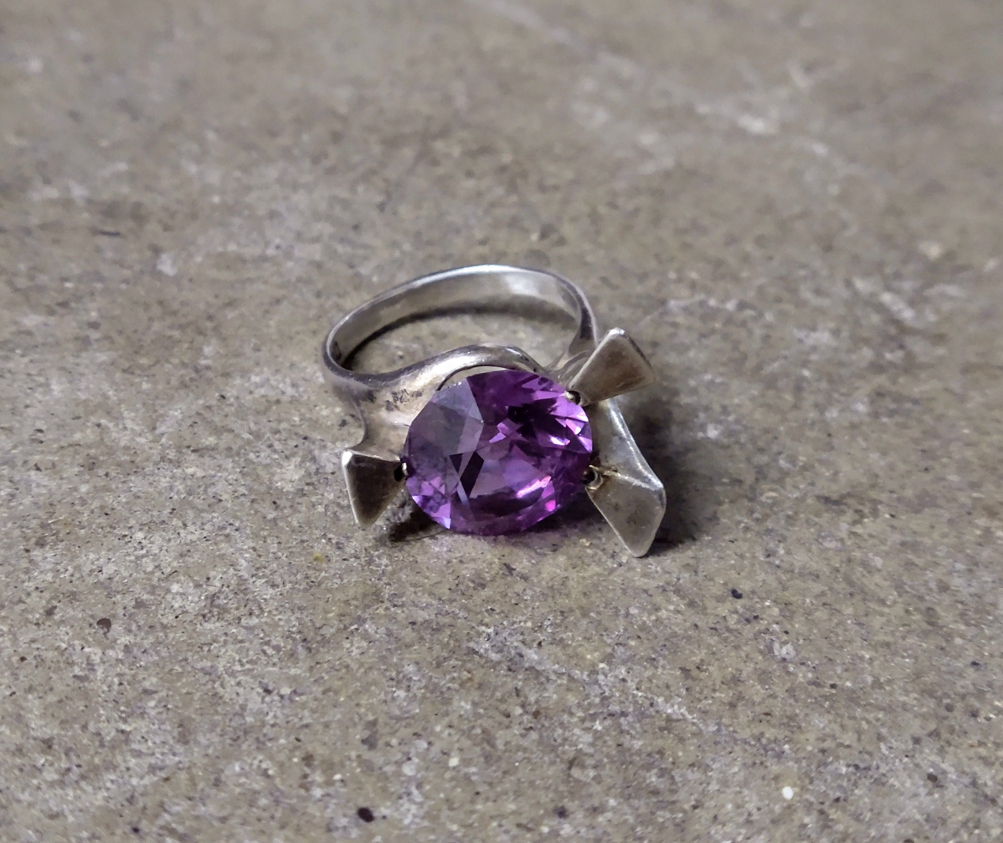 Jewelry Vintage Sterling Silver Ring 8.75 Purple Blue Avant Garde Size ONE SIZE - 3 Thumbnail
