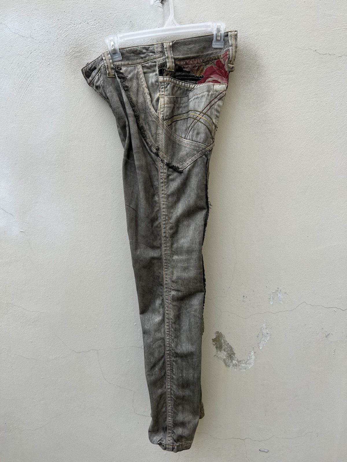 Vintage Mizra Japan Dirty Wash Sashiko Denim Distress Wide Leg Jeans Size US 30 / EU 46 - 22 Thumbnail