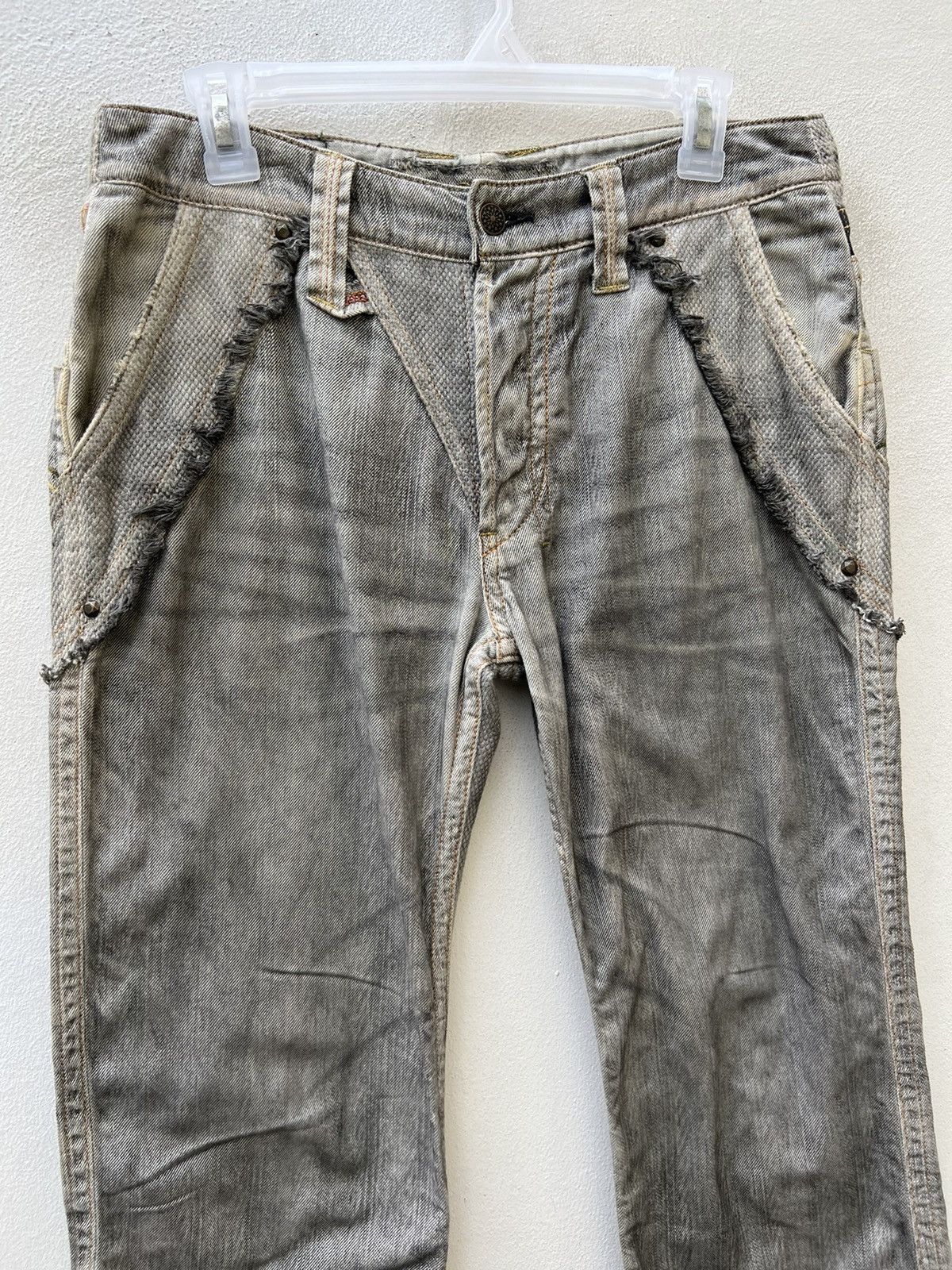 Vintage Mizra Japan Dirty Wash Sashiko Denim Distress Wide Leg Jeans Size US 30 / EU 46 - 7 Thumbnail