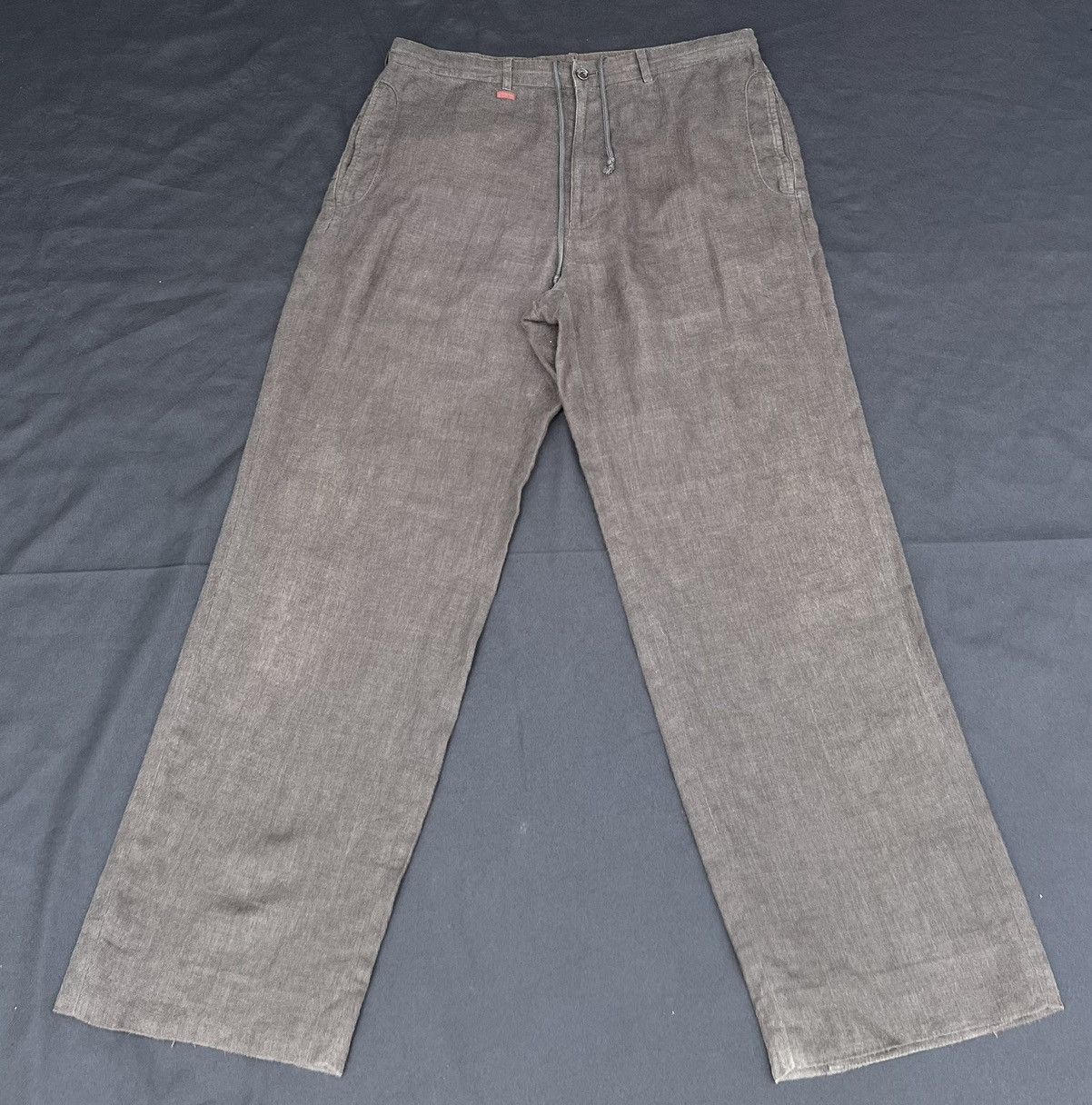 Japanese Brand × Mademoiselle Non Non × Vintage Vintage Papas Japan Baggy Fade Brown 100% Linen Trouser Size US 34 / EU 50 - 20 Thumbnail