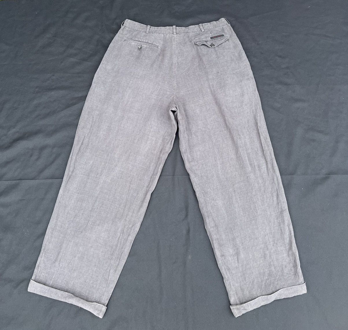 Japanese Brand × Mademoiselle Non Non × Vintage Vintage Papas Japan Fade Checks Grey Linen Baggy Trouser Size US 32 / EU 48 - 25 Thumbnail